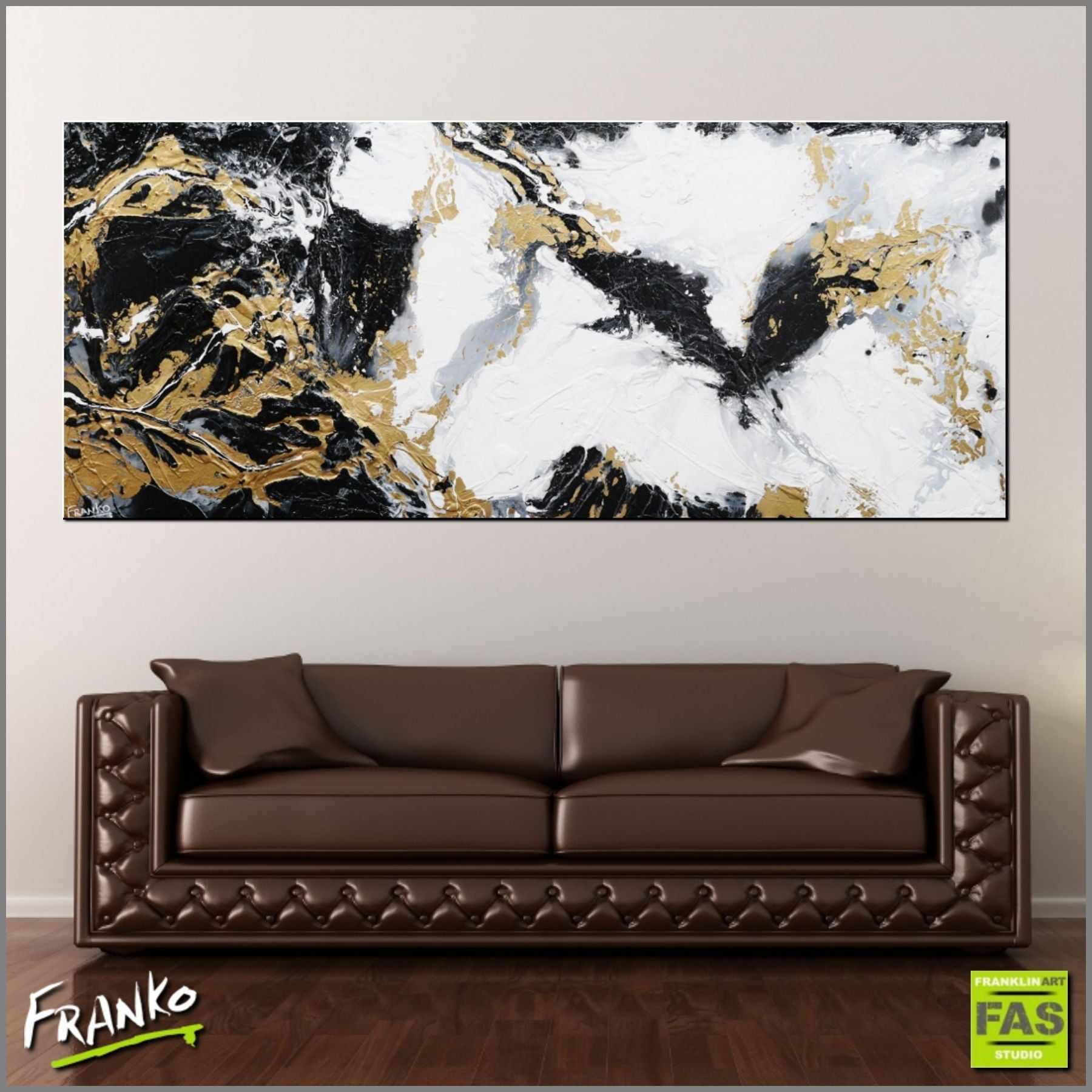 Golden Veins 240cm x 100cm Gold Black White Abstract Painting (SOLD)-abstract-Franko-[Franko]-[huge_art]-[Australia]-Franklin Art Studio