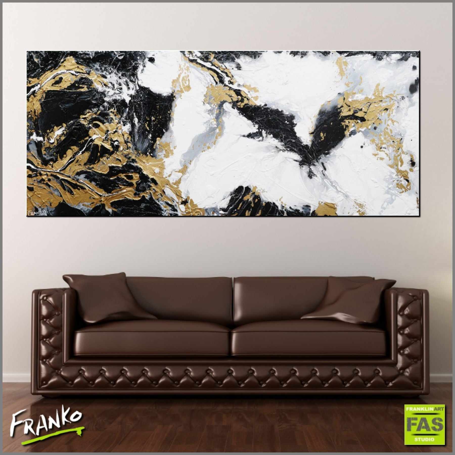 Golden Veins 240cm x 100cm Gold Black White Abstract Painting (SOLD)-abstract-Franko-[huge]-[Australian]-[best Selling]-Franklin Art Studio
