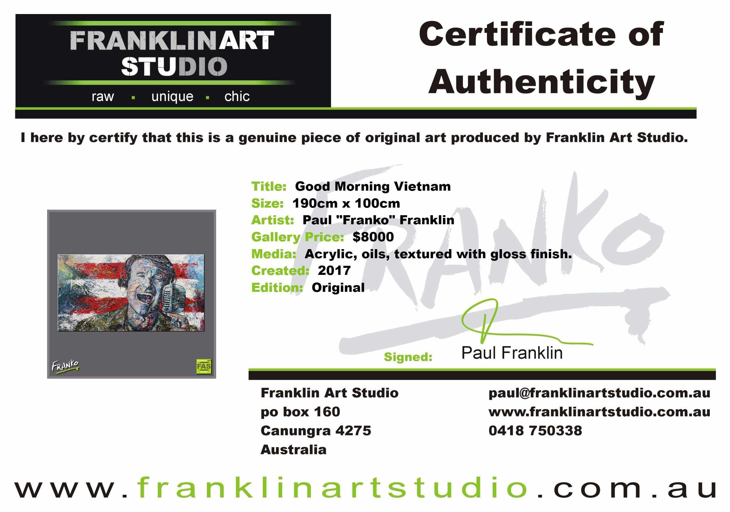 Good Morning Vietnam 190cm x 100cm Robin Williams Painting (SOLD)-abstract realism-[Franko Artist]-[Gold Coast]-[Brisbane]-[Huge]-Franklin Art Studio