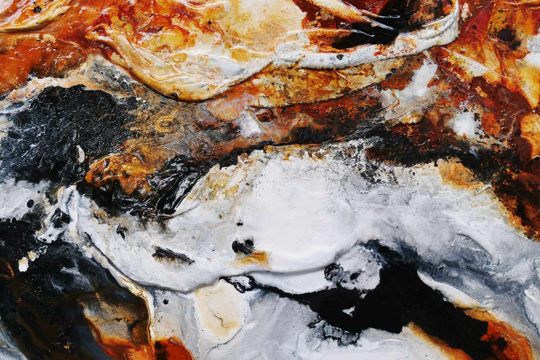 Granite and Rust 240cm x 100cm Rust Black White Textured Abstract Painting (SOLD)