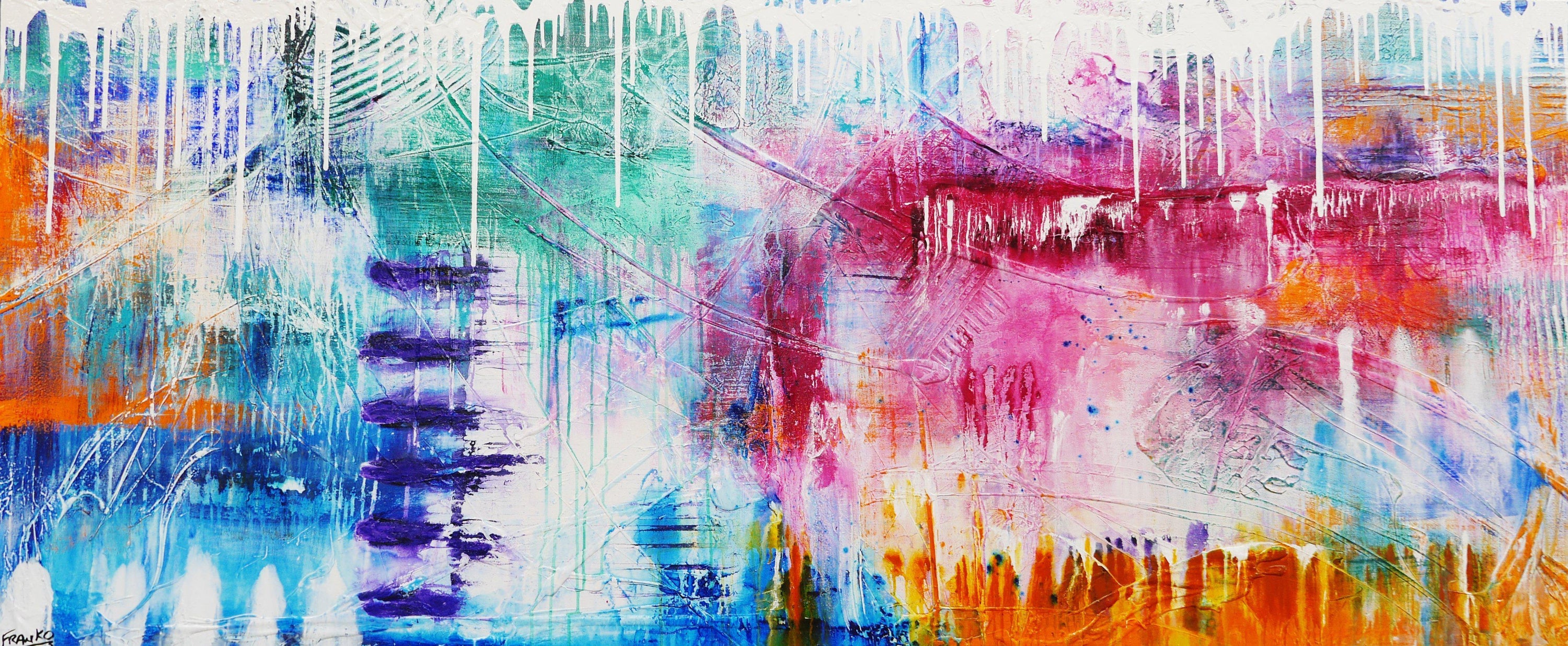 Grunge Class 240cm x 100cm Colourful Abstract Painting (SOLD)-Abstract-Franko-[Franko]-[Australia_Art]-[Art_Lovers_Australia]-Franklin Art Studio