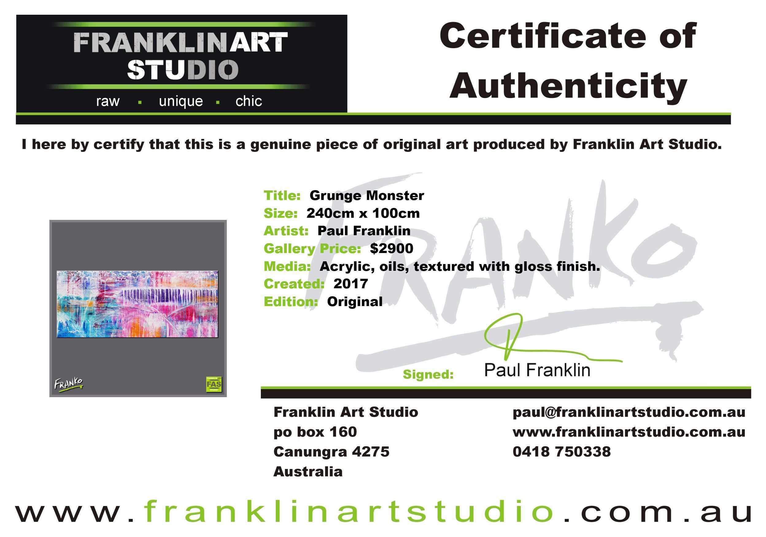 Grunge Monster 240cm x 100cm Pink Purple Blue Abstract Painting (SOLD)-abstract-Franko-[franko_art]-[beautiful_Art]-[The_Block]-Franklin Art Studio