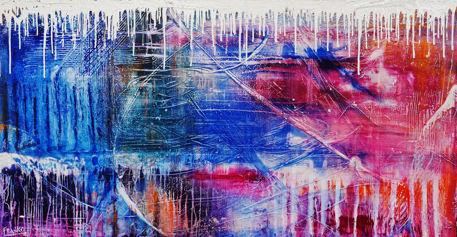 Grunge Riot 190cm x 100cm Colourful Textured Abstract Painting-Abstract-Franko-[Franko]-[Australia_Art]-[Art_Lovers_Australia]-Franklin Art Studio