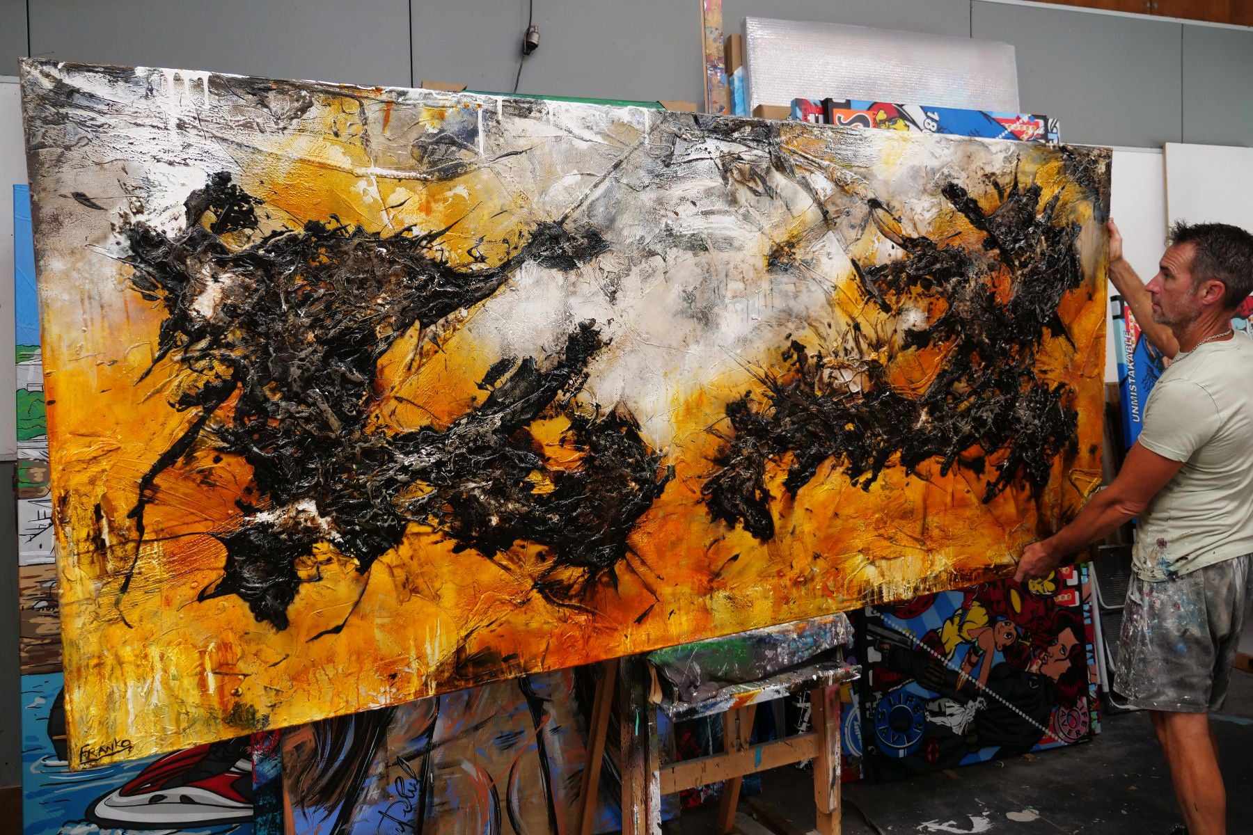 Grunged Sienna 270cm x 120cm Sienna Black Textured Abstract Painting (SOLD)-Abstract-Franko-[franko_artist]-[Art]-[interior_design]-Franklin Art Studio