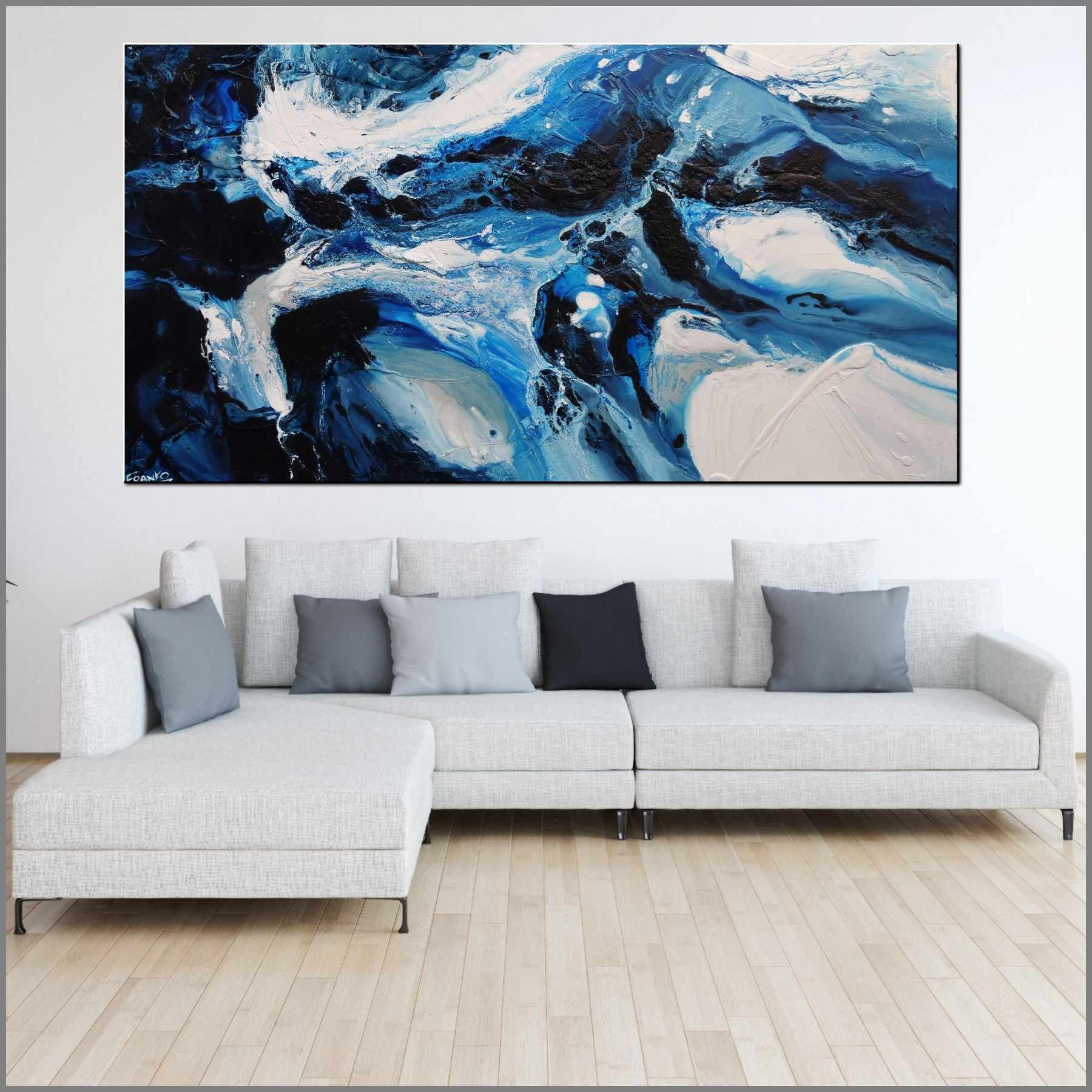 Hamptons Rush 190cm x 100cm Blue White Textured Abstract Painting (SOLD)-Abstract-Franko-[Franko]-[huge_art]-[Australia]-Franklin Art Studio