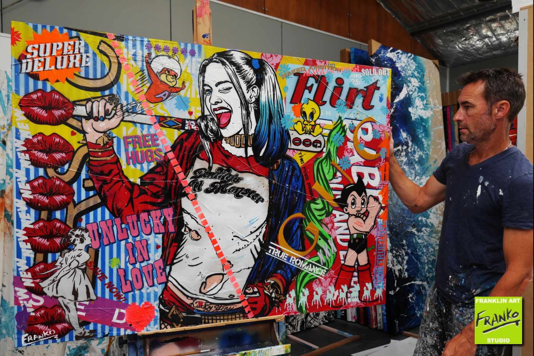 Harley Quinns Tweety 140cm x 100cm Harley Quinn Textured Urban Pop Art Painting (SOLD)-urban pop-Franko-[franko_artist]-[Art]-[interior_design]-Franklin Art Studio