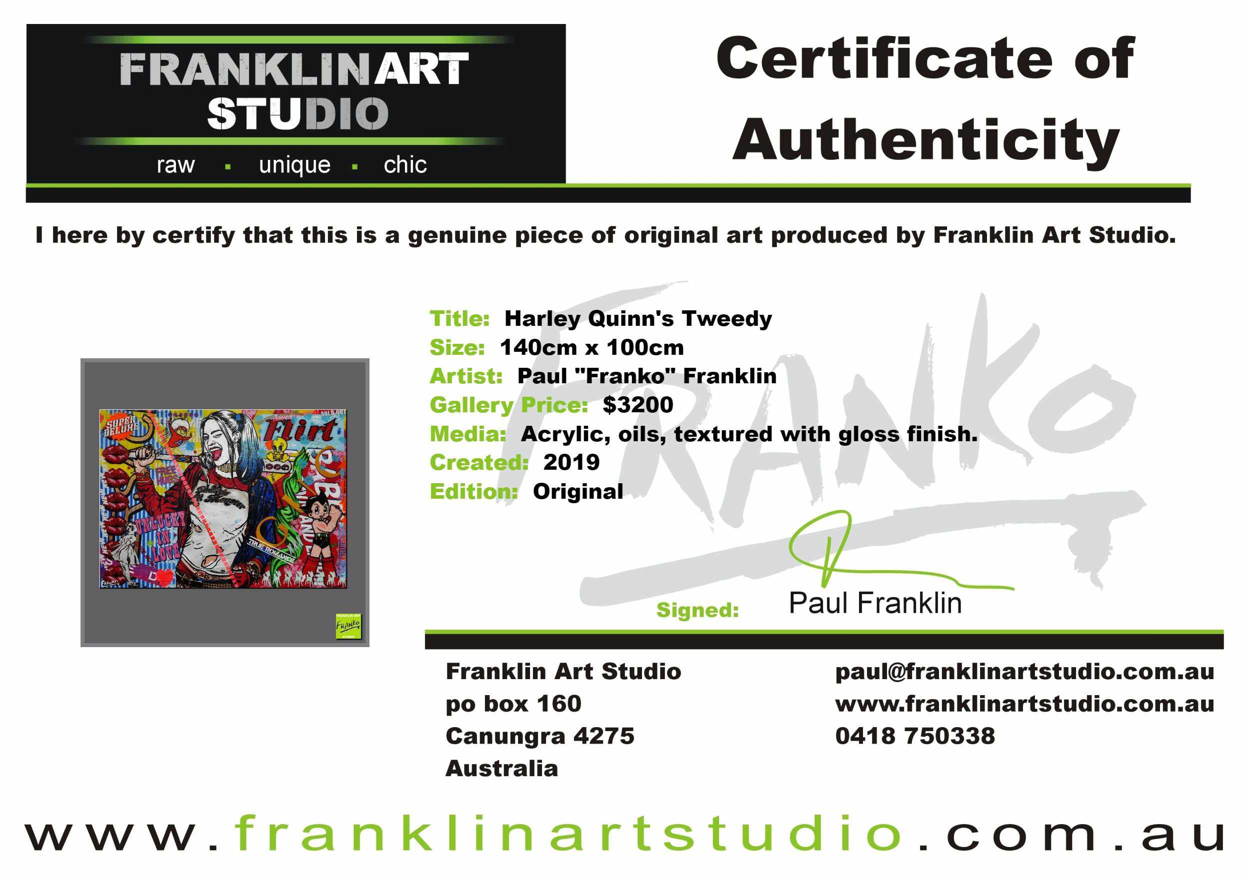 Harley Quinns Tweety 140cm x 100cm Harley Quinn Textured Urban Pop Art Painting (SOLD)-urban pop-Franko-[franko_art]-[beautiful_Art]-[The_Block]-Franklin Art Studio