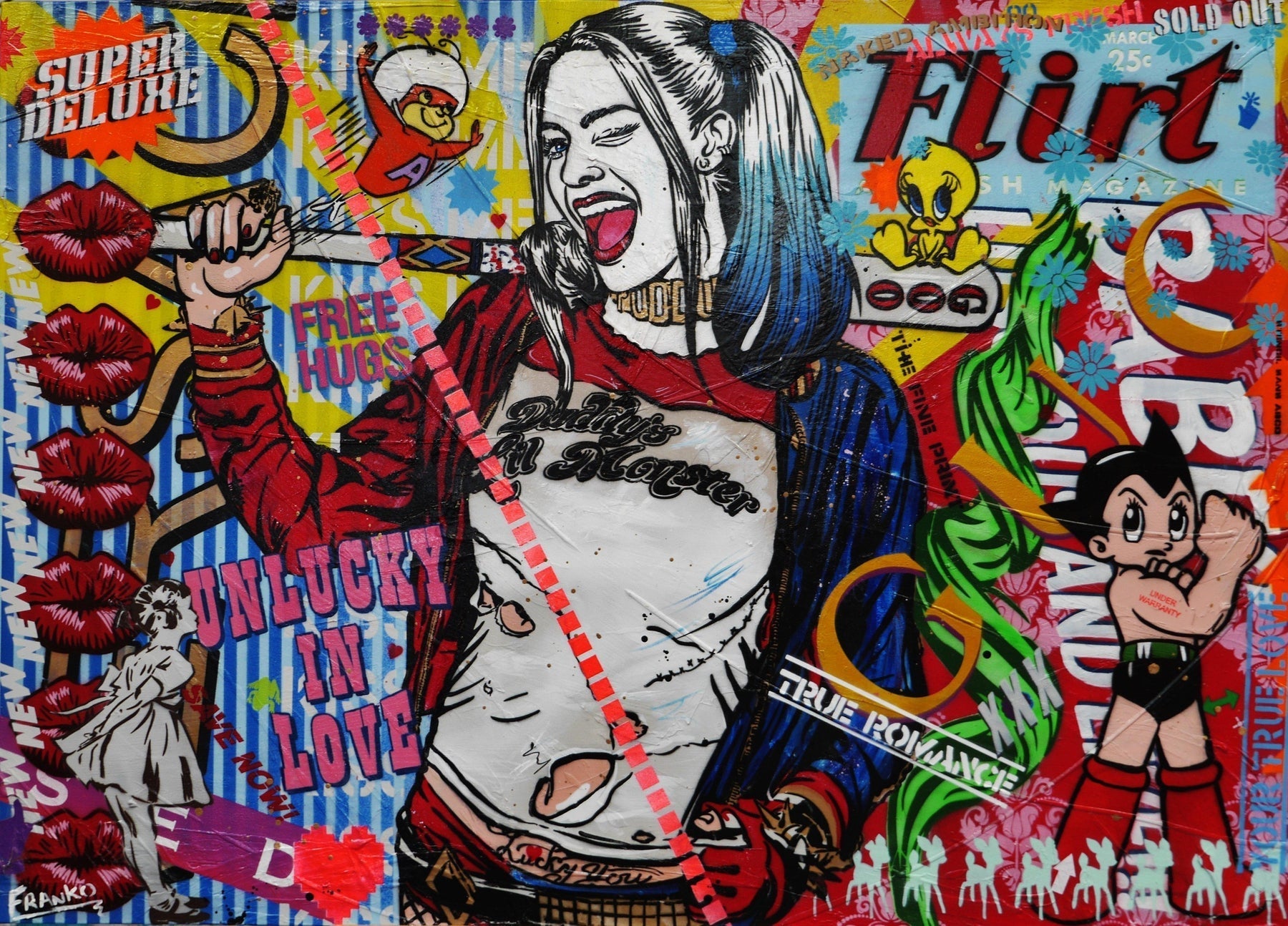 Harley Quinns Tweety 140cm x 100cm Harley Quinn Textured Urban Pop Art Painting (SOLD)-urban pop-Franko-[Franko]-[Australia_Art]-[Art_Lovers_Australia]-Franklin Art Studio