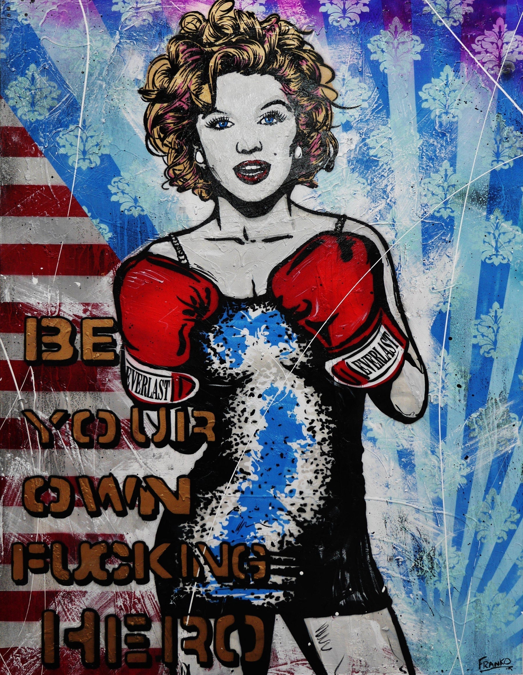 Heroes 140cm x 180cm Marilyn Monroe Boxing Textured Urban Pop Art Painting (SOLD)-urban pop-[Franko ]-[Gallery]-[popular]-[Australia]-Franklin Art Studio