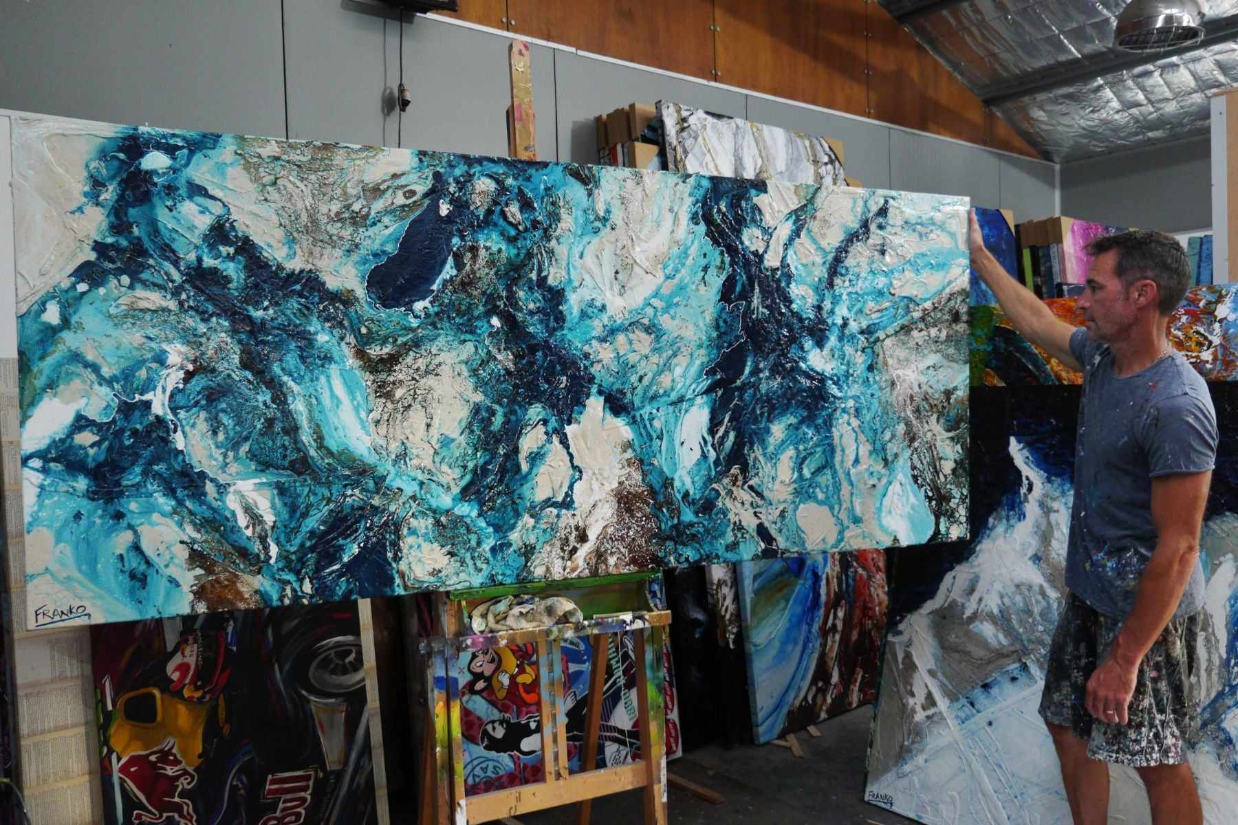 Honey Jumble 240cm x 100cm Blue Honey Textured Abstract Painting (SOLD)-Abstract-Franko-[franko_artist]-[Art]-[interior_design]-Franklin Art Studio
