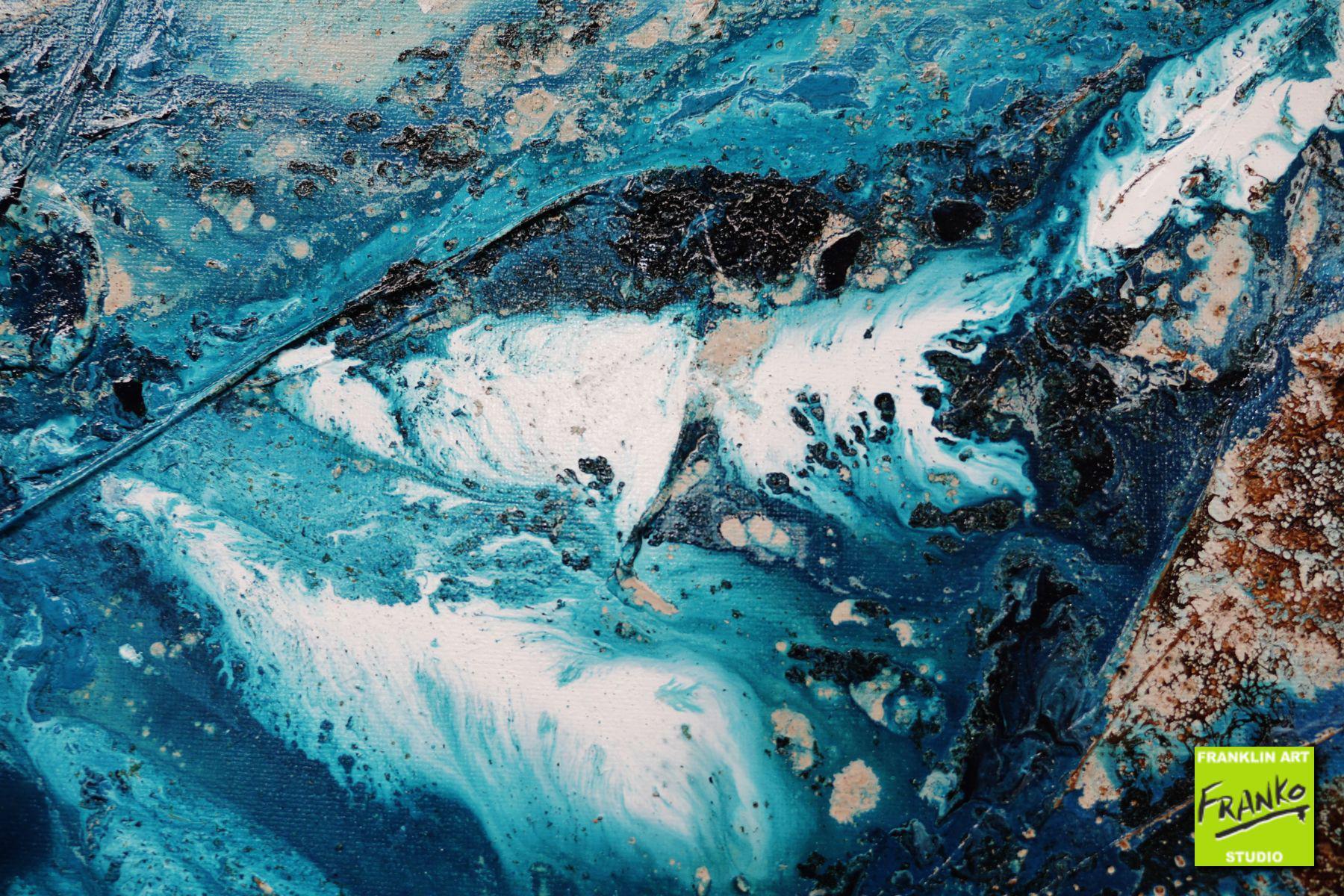 Honey & Teal 200cm x 80cm Cream Teal Textured Abstract Painting (SOLD)