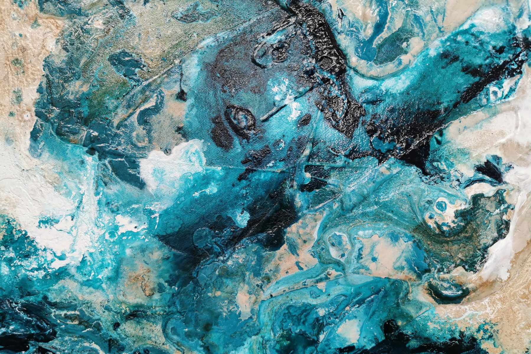 Honey and Southern Atmosphere 200cm x 80cm Teal Cream Textured Abstract Painting (SOLD)