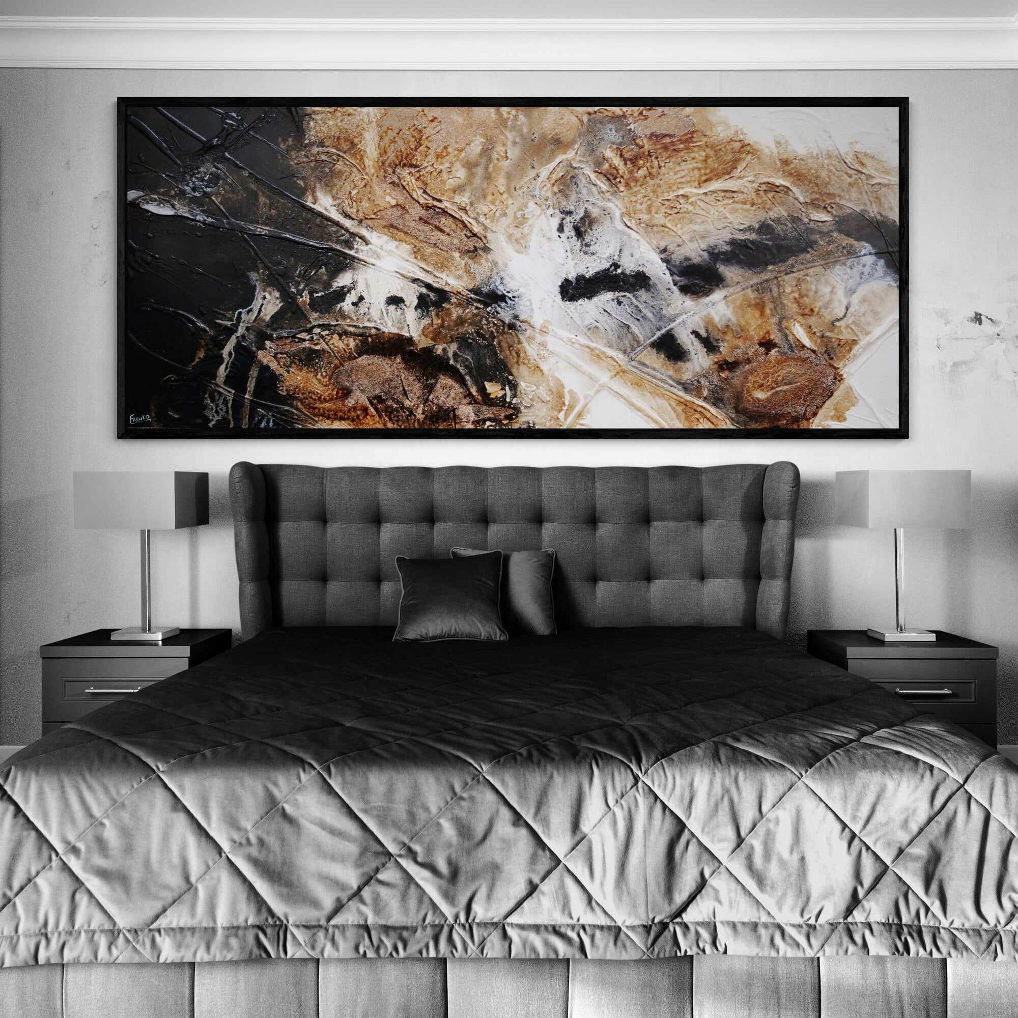 Honeycomb Ascent 240cm x 100cm Rust Black White Textured Abstract Painting (SOLD)-Abstract-Franko-[franko_artist]-[Art]-[interior_design]-Franklin Art Studio