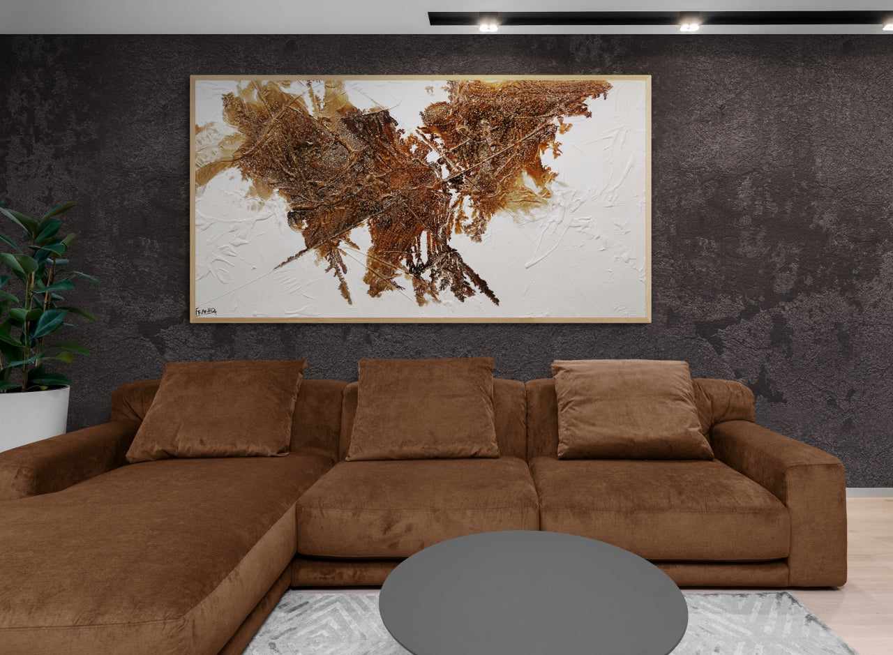 Honeycomb On Ice 190cm x 100cm White Brown Textured Abstract Painting (SOLD)-Abstract-Franko-[franko_artist]-[Art]-[interior_design]-Franklin Art Studio