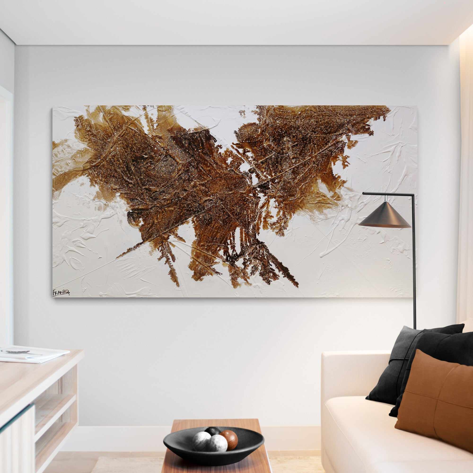 Honeycomb On Ice 190cm x 100cm White Brown Textured Abstract Painting (SOLD)-Abstract-[Franko]-[Artist]-[Australia]-[Painting]-Franklin Art Studio