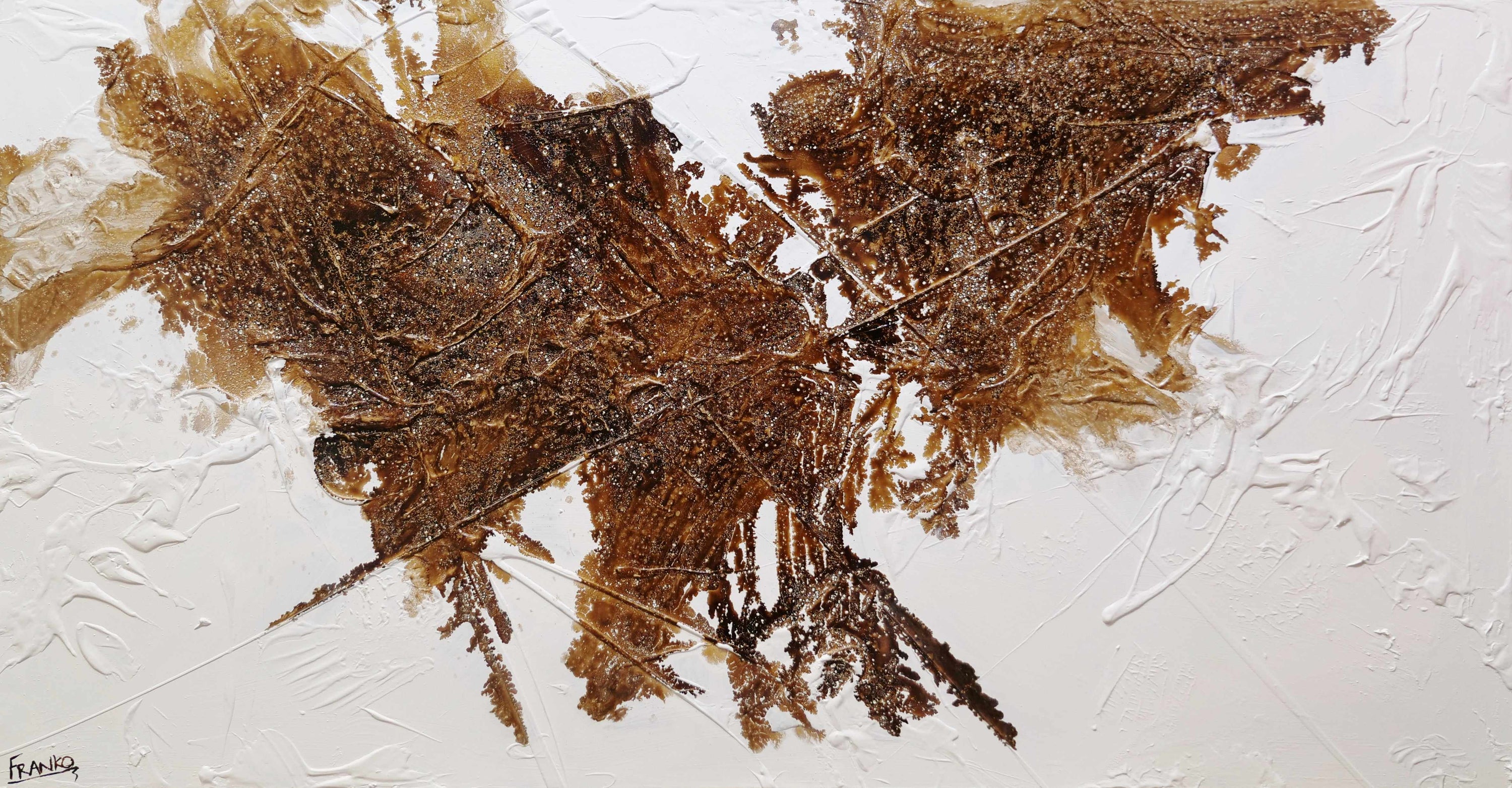 Honeycomb On Ice 190cm x 100cm White Brown Textured Abstract Painting (SOLD)-Abstract-Franko-[Franko]-[Australia_Art]-[Art_Lovers_Australia]-Franklin Art Studio