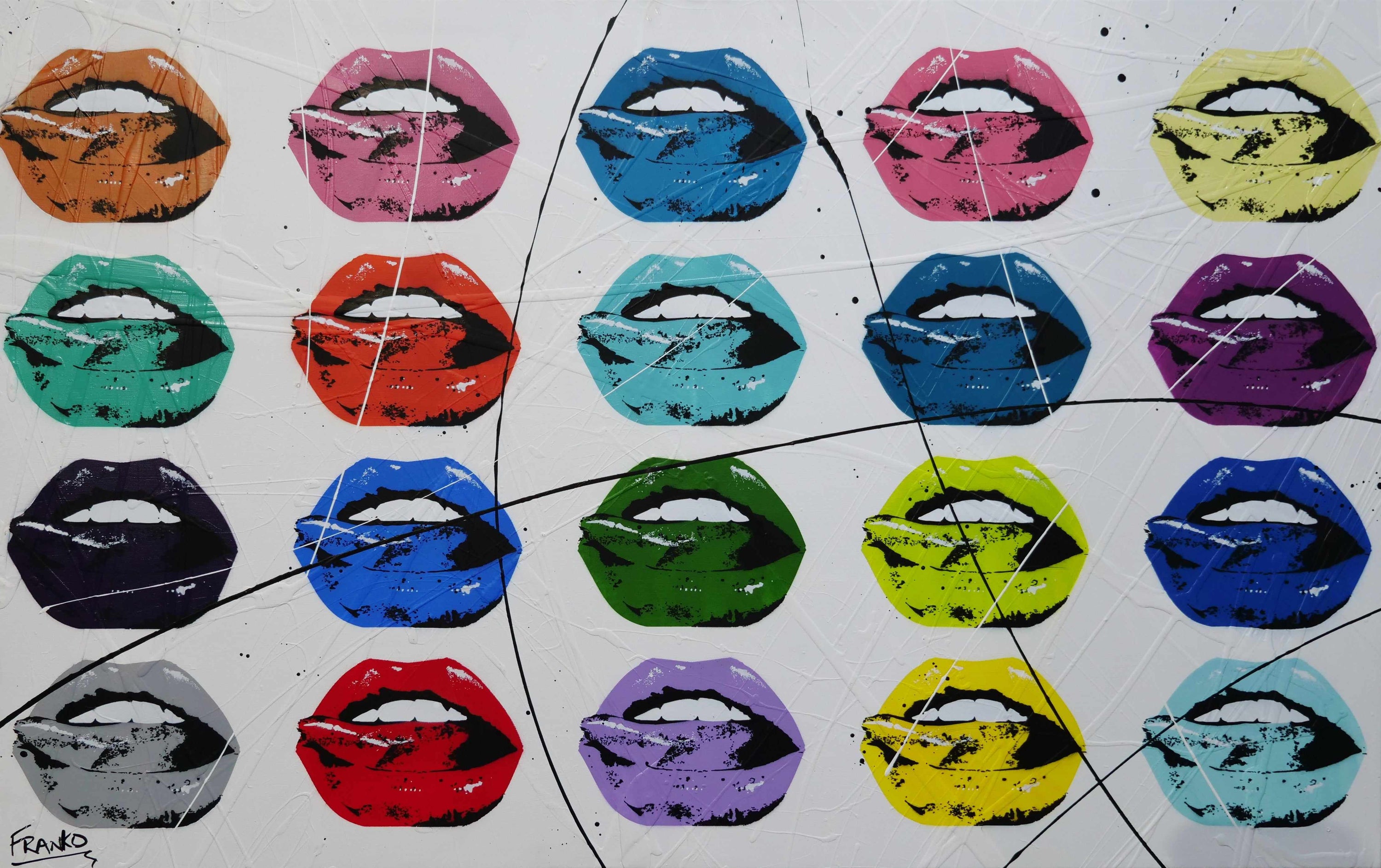 Hot Lips 160cm x 100cm Lips Textured Urban Pop Art Painting (SOLD)-Urban Pop Art-Franko-[Franko]-[Australia_Art]-[Art_Lovers_Australia]-Franklin Art Studio