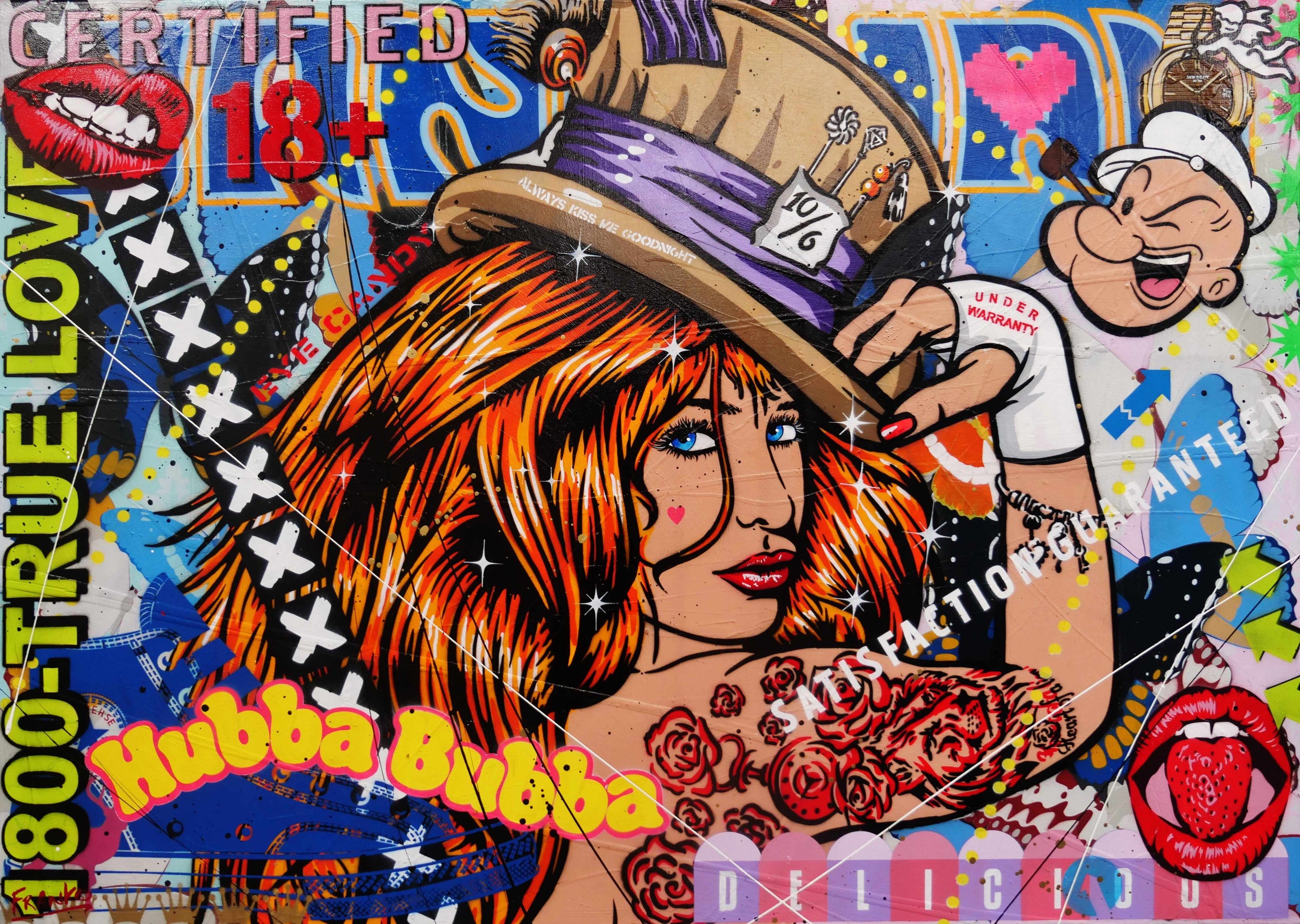 Hubba Bubba Hat Girl 140cm x 100cm Sexy Hat Woman Textured Urban Pop Art Painting (SOLD)-Urban Pop Art-Franko-[Franko]-[Australia_Art]-[Art_Lovers_Australia]-Franklin Art Studio