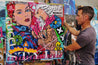 Hubba Bubba Rosie 100cm x 100cm Rosie The Riveter Textured Urban Pop Art Painting (SOLD)-Urban Pop Art-Franko-[franko_artist]-[Art]-[interior_design]-Franklin Art Studio