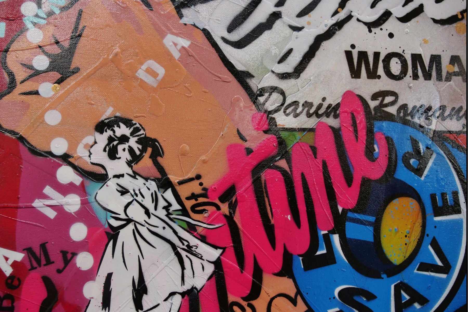 Hubba Bubba Rosie 100cm x 100cm Rosie The Riveter Textured Urban Pop Art Painting (SOLD)-Urban Pop Art-[Franko]-[Artist]-[Australia]-[Painting]-Franklin Art Studio