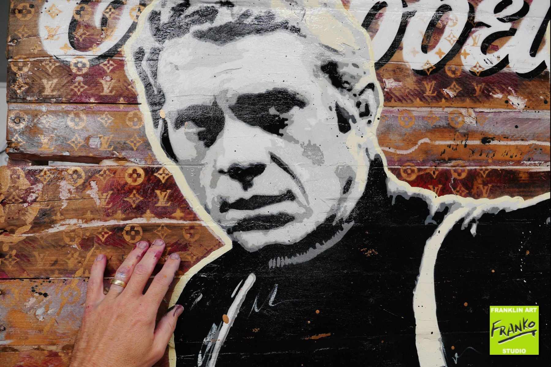 I Live For Myself 101cm x 122cm Steve McQueen Recycled Timber Crate Urban Pop Art Painting (SOLD)