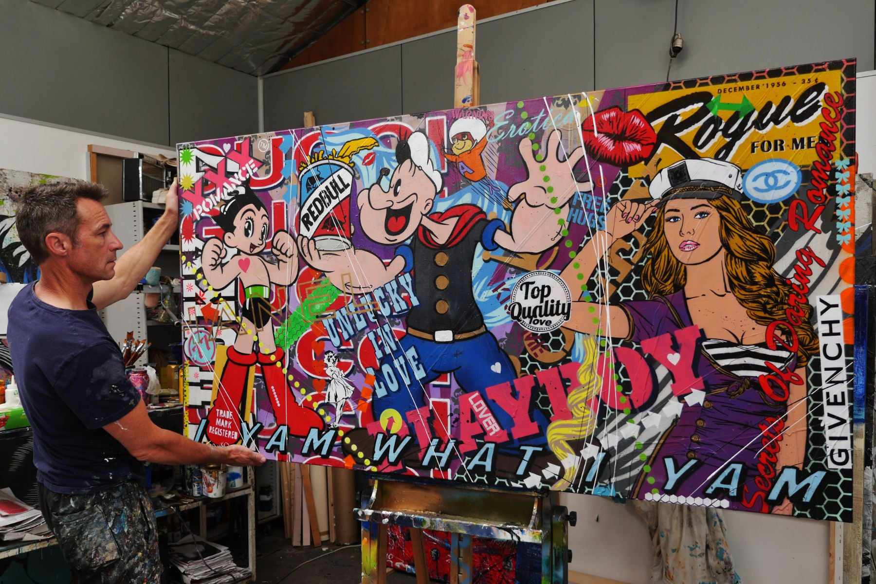 I Yam (Popeye) 190cm x 100cm Popeye Textured Urban Pop Art Painting (SOLD)-urban pop-[Franko Artist]-[Gold Coast]-[Brisbane]-[Huge]-Franklin Art Studio