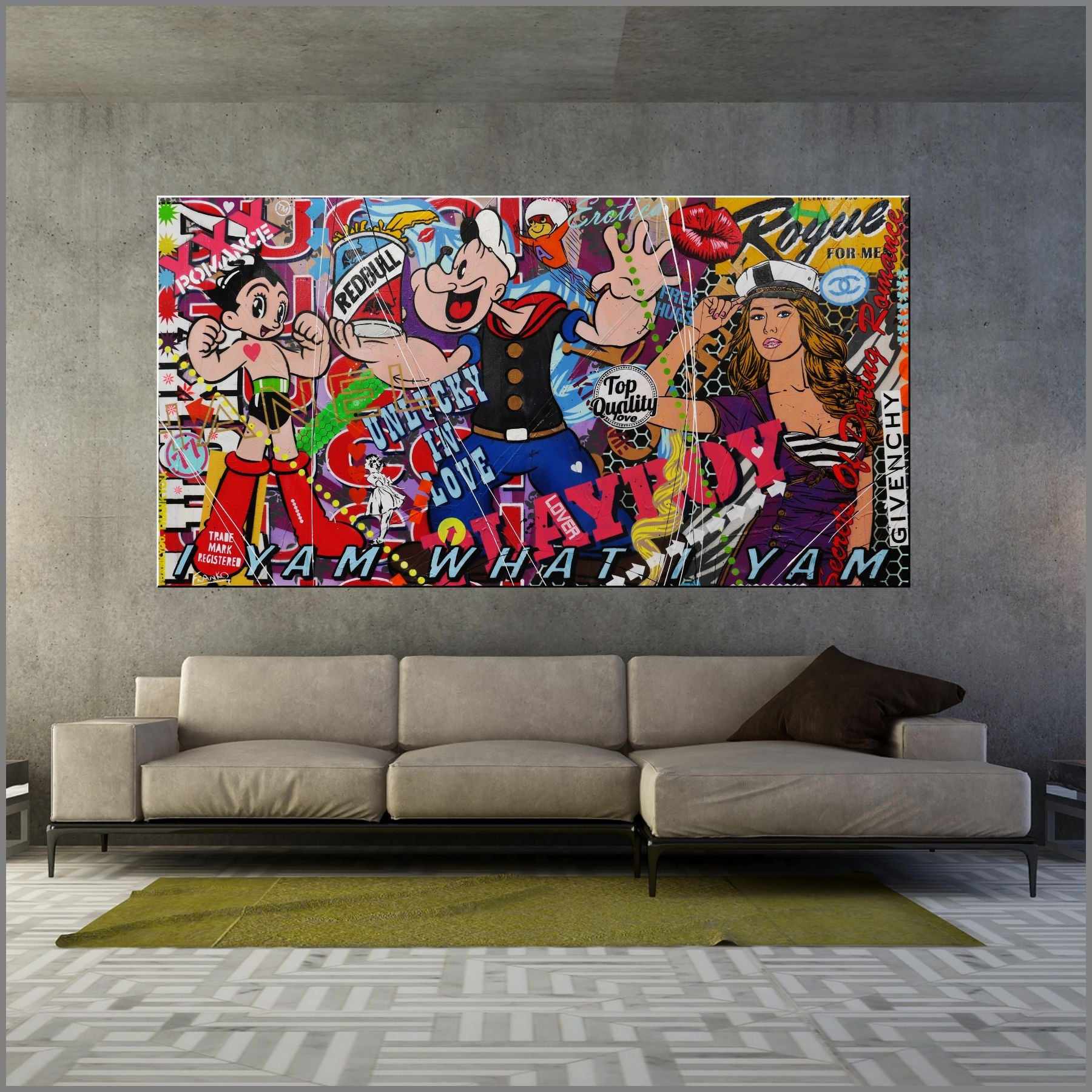 I Yam (Popeye) 190cm x 100cm Popeye Textured Urban Pop Art Painting (SOLD)-urban pop-Franko-[Franko]-[huge_art]-[Australia]-Franklin Art Studio