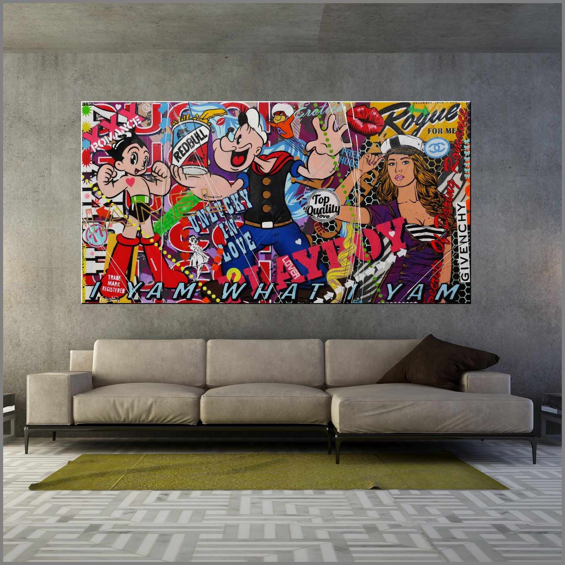 I Yam (Popeye) 190cm x 100cm Popeye Textured Urban Pop Art Painting (SOLD)-urban pop-Franko-[huge]-[Australian]-[best Selling]-Franklin Art Studio