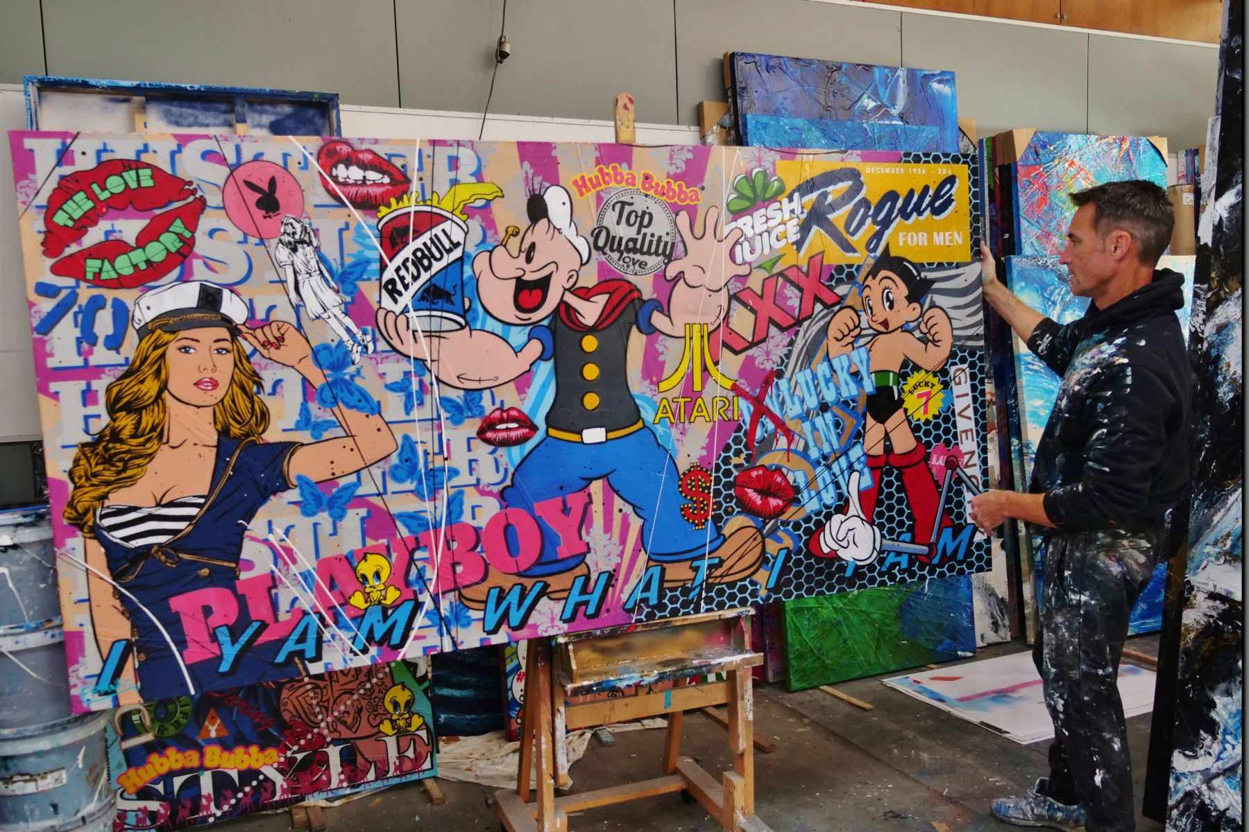 I Yam Popeye 240cm x 120cm Popeye Textured Urban Pop Art Painting (SOLD)-Urban Pop Art-[Franko Artist]-[Gold Coast]-[Brisbane]-[Huge]-Franklin Art Studio