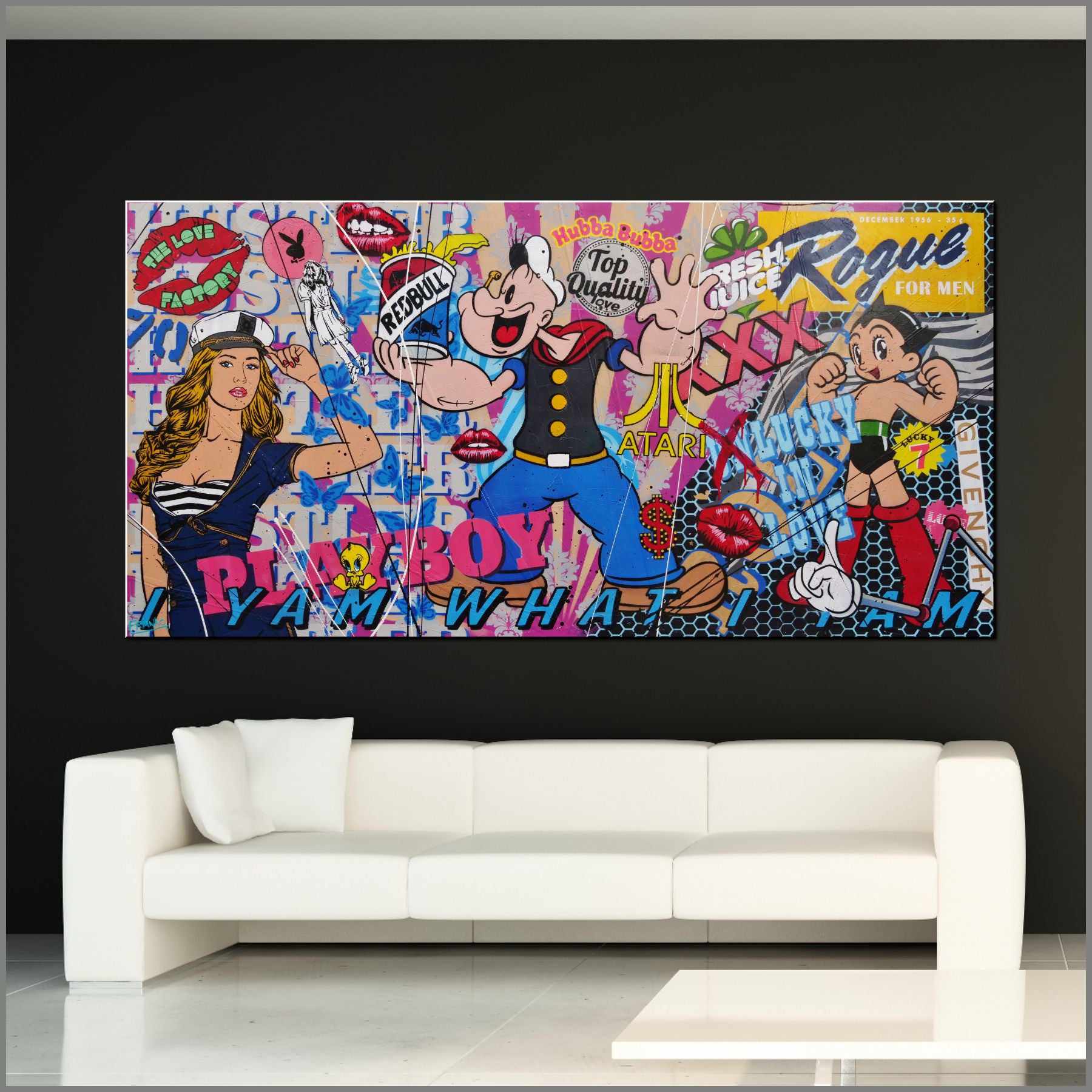 I Yam Popeye 240cm x 120cm Popeye Textured Urban Pop Art Painting (SOLD)-Urban Pop Art-Franko-[Franko]-[huge_art]-[Australia]-Franklin Art Studio