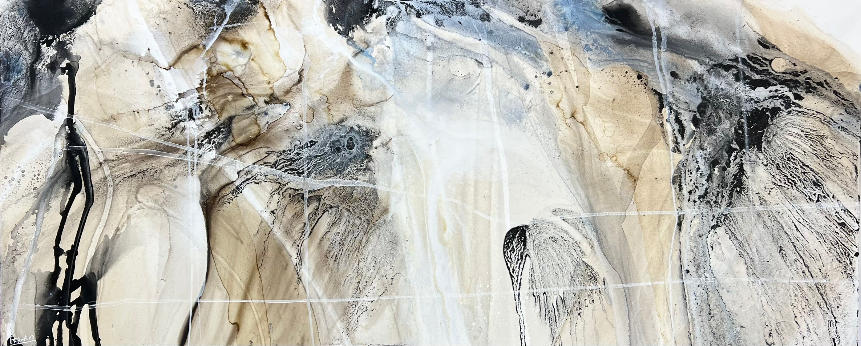 Refined 672 240cm x 100cm Blue Rust Cream White Blended Abstract Painting-Abstract-[Franko]-[Australian Artist]-[Large]-[Popular]-Franklin Art Studio