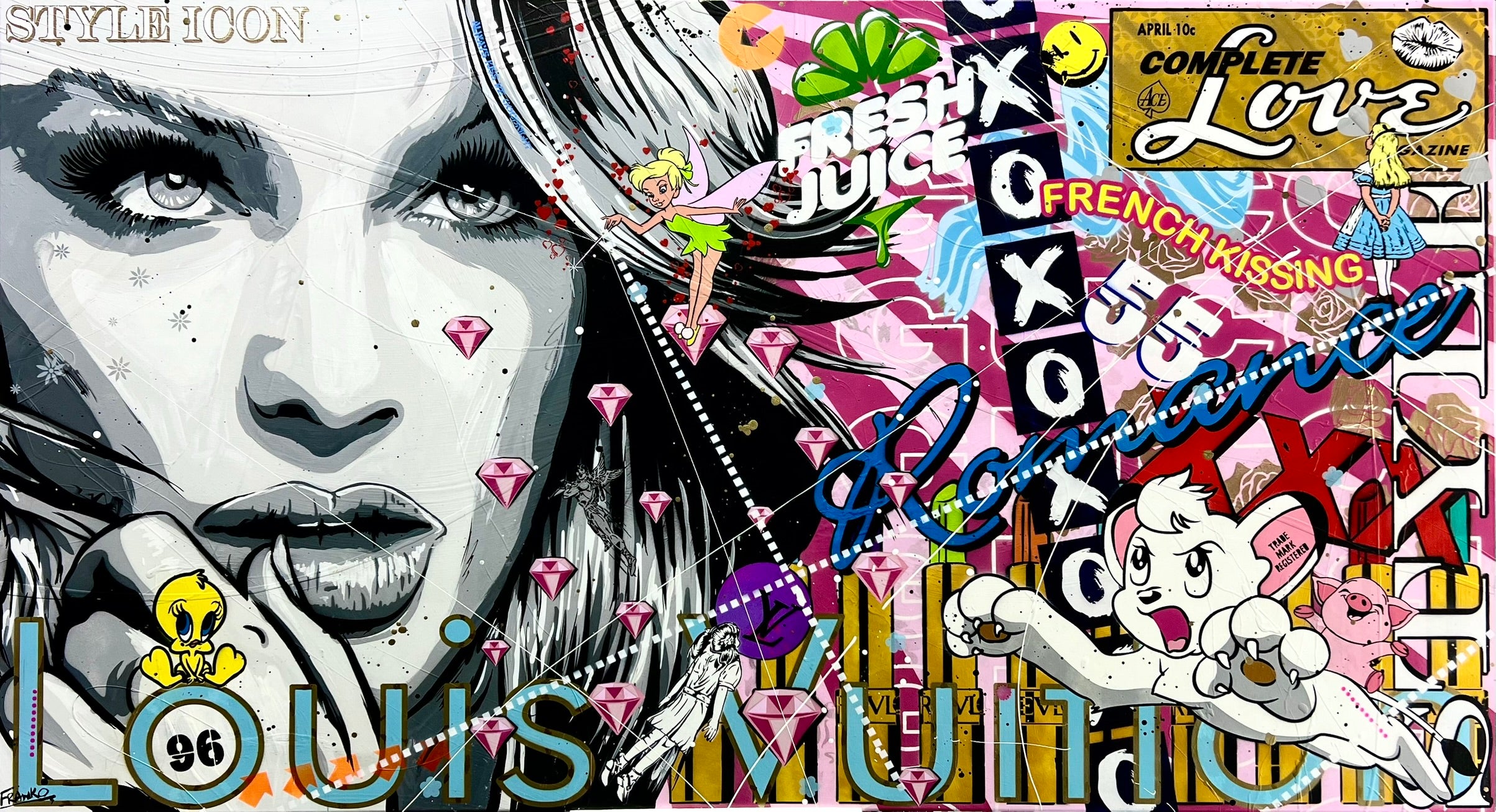Romance and Pixie Dust 220cm x 120cm Sexy Woman Textured Urban Pop Art Painting-Urban Pop Art-[Franko]-[Australian Artist]-[Large]-[Popular]-Franklin Art Studio