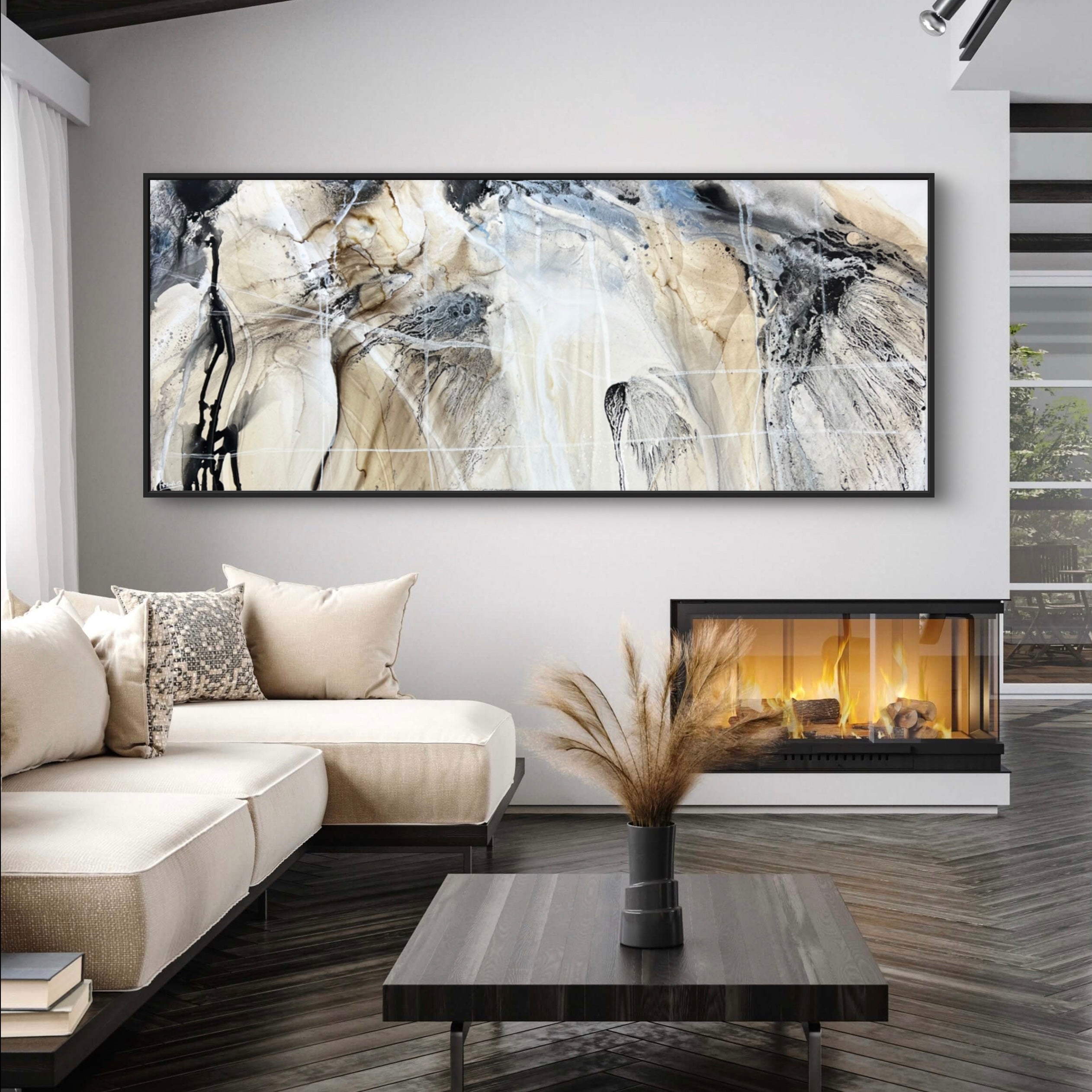 Refined 672 240cm x 100cm Blue Rust Cream White Blended Abstract Painting-Abstract-Franko-[huge]-[Australian]-[best Selling]-Franklin Art Studio