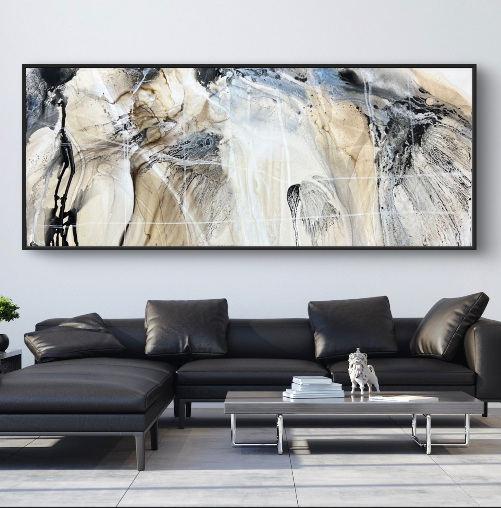 Refined 672 240cm x 100cm Blue Rust Cream White Blended Abstract Painting-Abstract-[Franko Artist]-[The Block]-[Dream Homes]-[ideas]-Franklin Art Studio