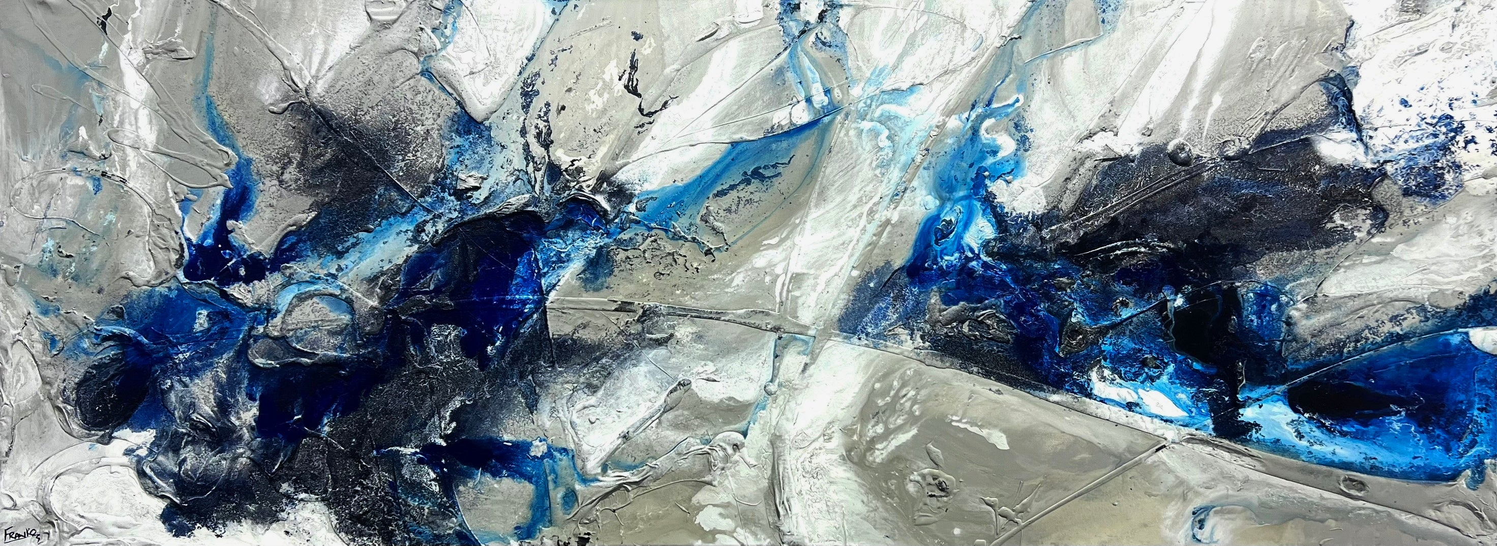Near Midnight 295cm x 100cm Midnight Blue Malt Grey Textured Abstract Painting-Abstract-[Franko]-[Australian Artist]-[Large]-[Popular]-Franklin Art Studio
