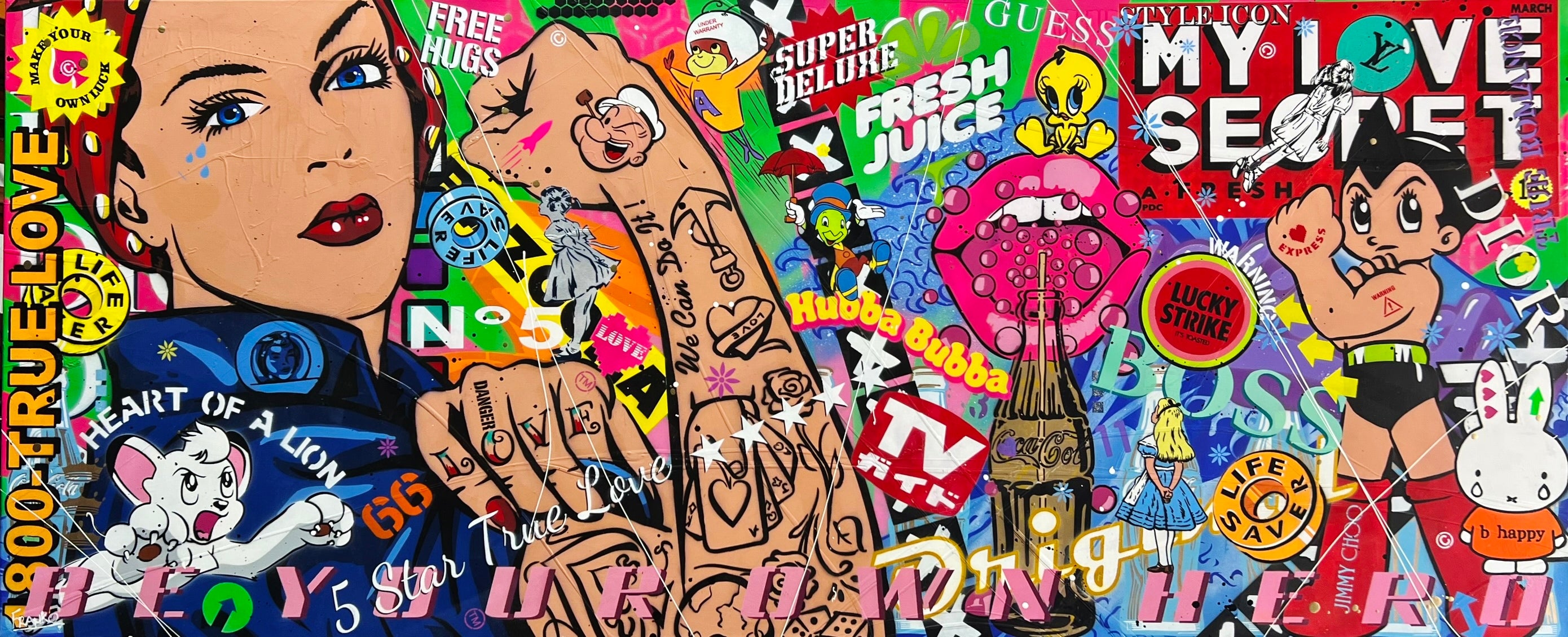 Rosie Can ... 240cm x 100cm Rosie the Riveter Textured Urban Pop Art Painting-Urban Pop Art-[Franko]-[Australian Artist]-[Large]-[Popular]-Franklin Art Studio
