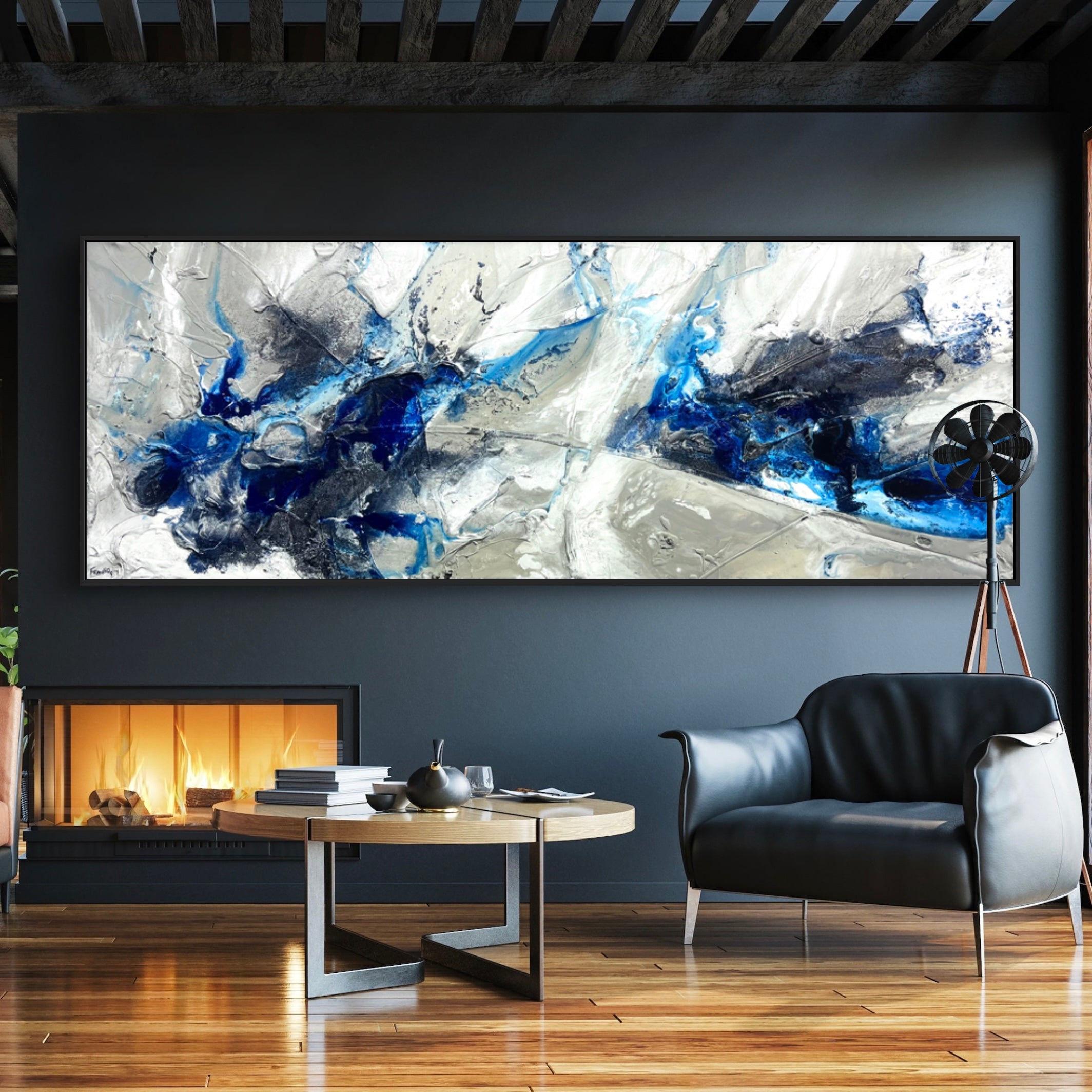 Near Midnight 295cm x 100cm Midnight Blue Malt Grey Textured Abstract Painting (SOLD)