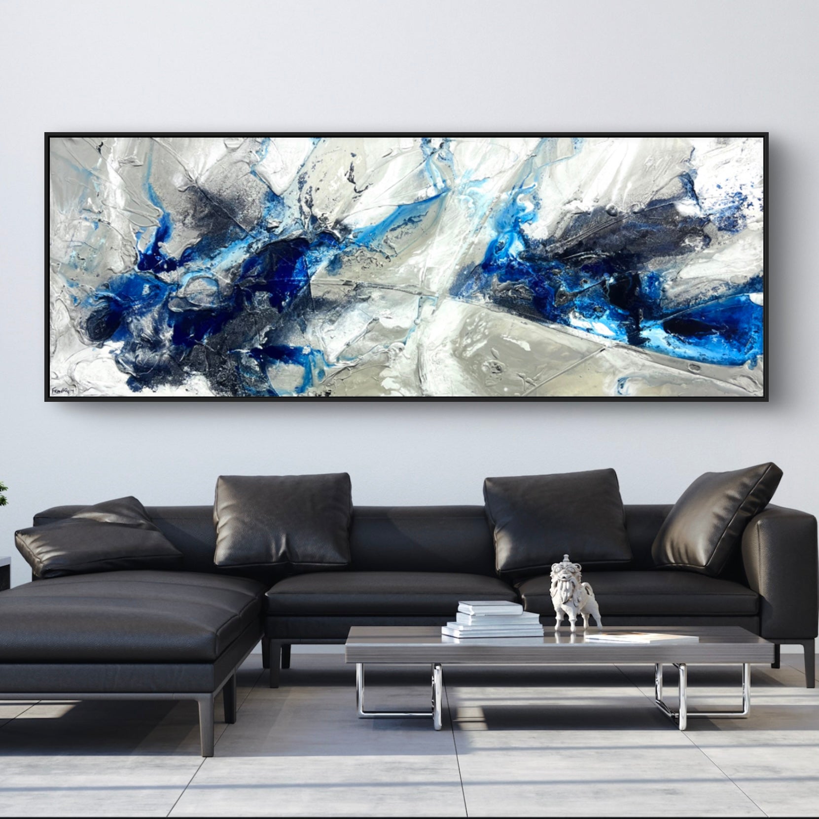 Near Midnight 295cm x 100cm Midnight Blue Malt Grey Textured Abstract Painting (SOLD)