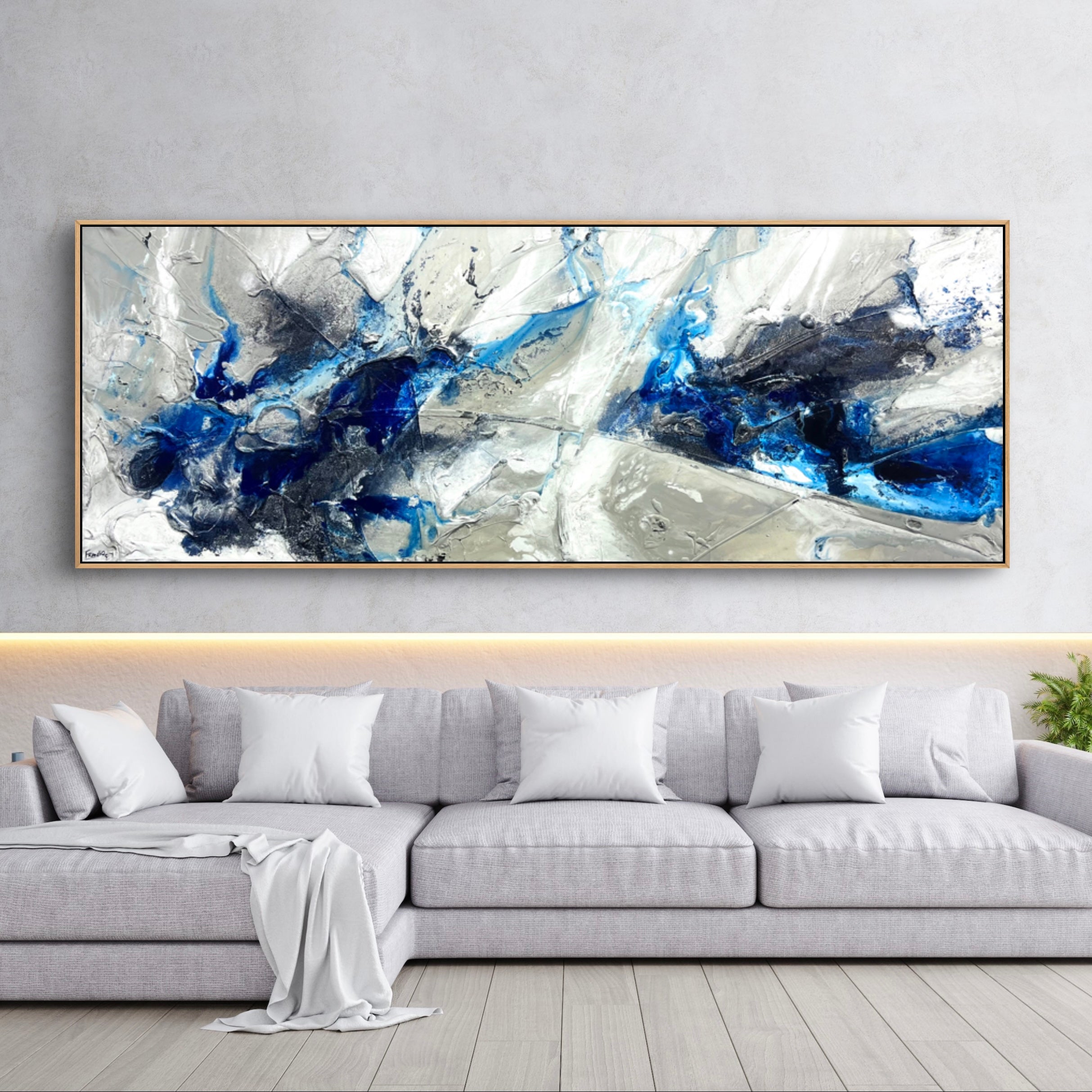 Near Midnight 295cm x 100cm Midnight Blue Malt Grey Textured Abstract Painting (SOLD)