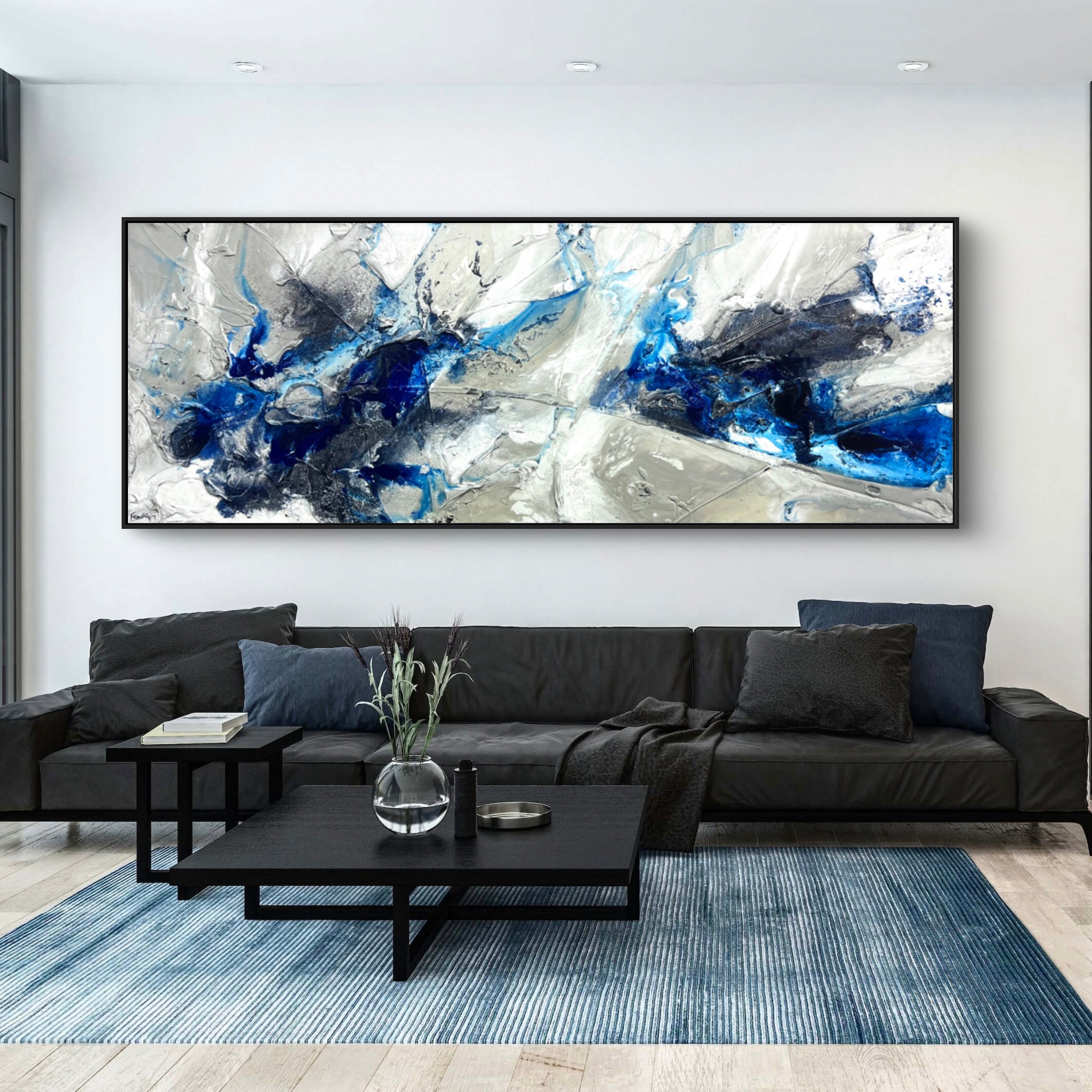 Near Midnight 295cm x 100cm Midnight Blue Malt Grey Textured Abstract Painting-Abstract-[Franko Artist]-[The Block]-[Dream Homes]-[ideas]-Franklin Art Studio