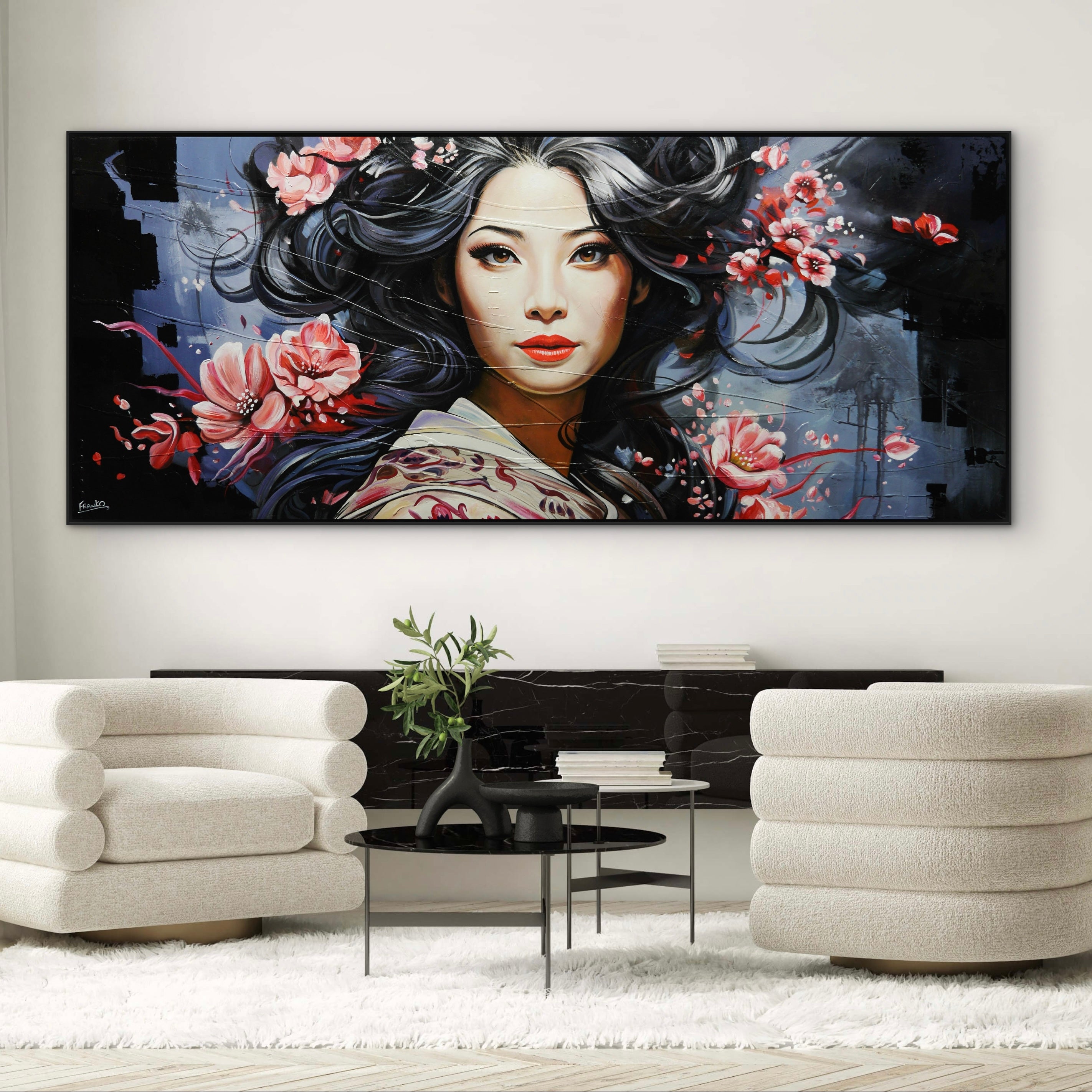 Kirei (Beautiful) 240cm x 100cm FRAME INC Geisha Abstract Realism Textured Painting