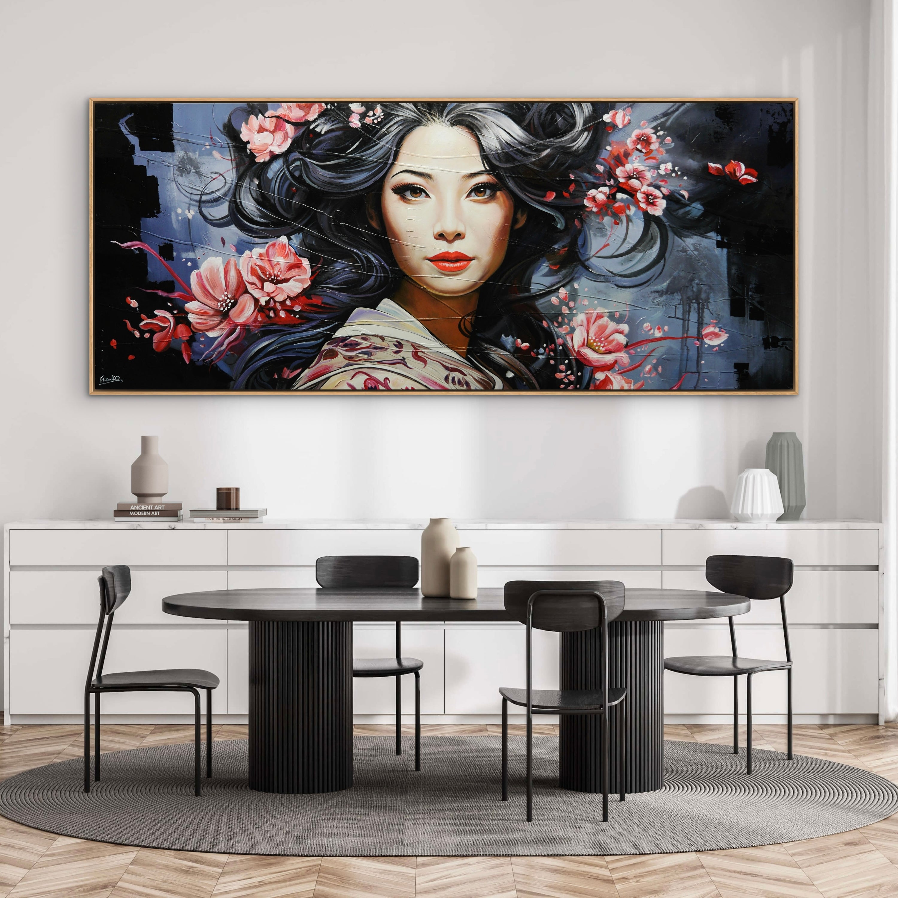 Kirei (Beautiful) 240cm x 100cm FRAME INC Geisha Abstract Realism Textured Painting