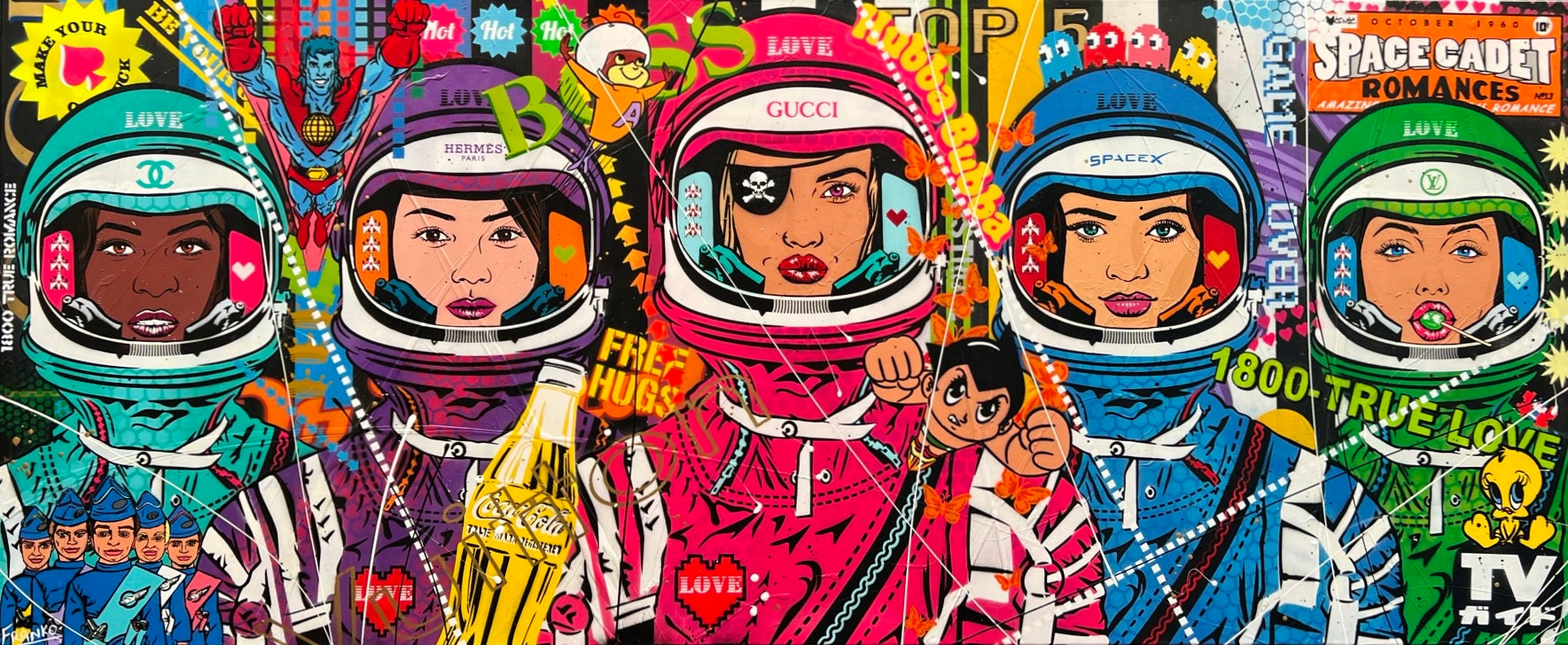 The Mission 240cm x 100cm Space Cadets Textured Urban Pop Art Painting (SOLD)-Urban Pop Art-[Franko ]-[Gallery]-[popular]-[Australia]-Franklin Art Studio