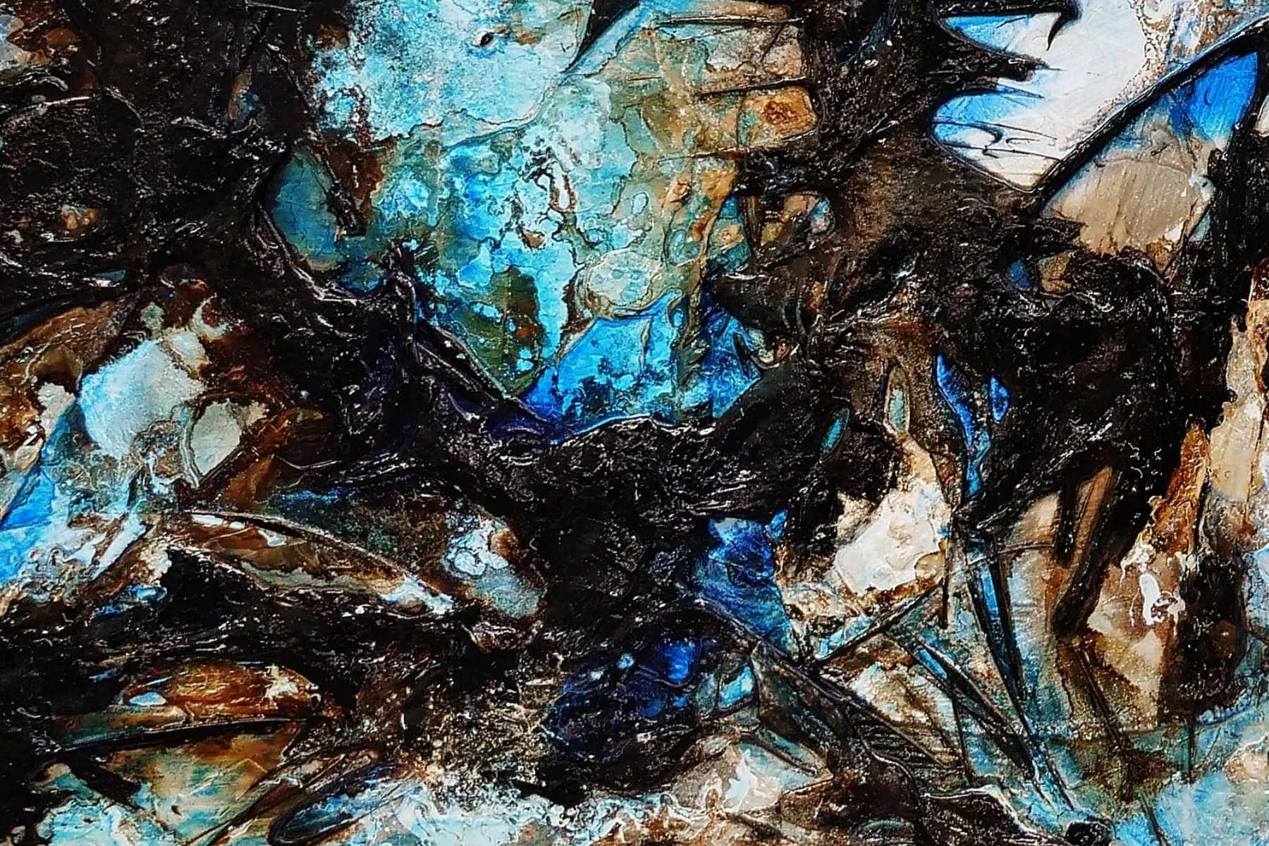 Ice Over Licorice 240cm x 100cm Blue Black Textured Abstract Painting (SOLD)