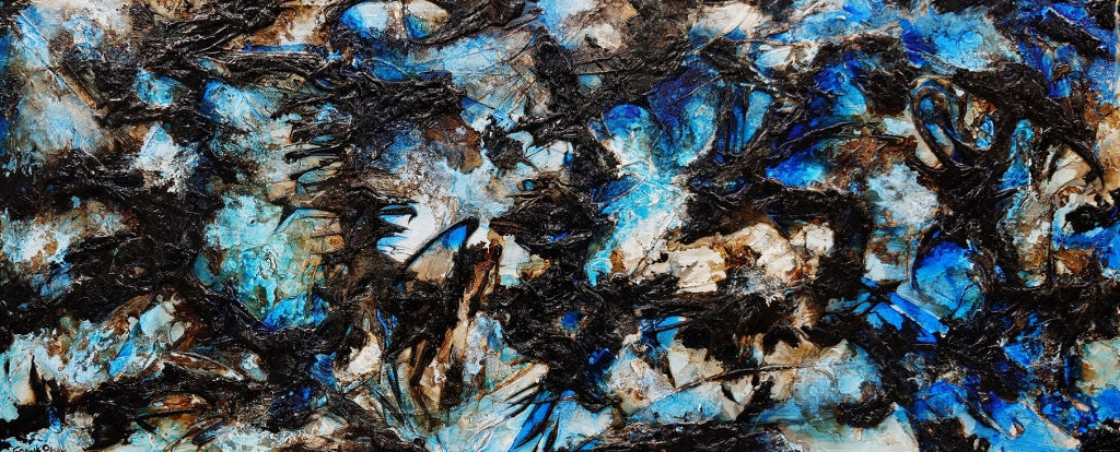 Ice Over Licorice 240cm x 100cm Blue Black Textured Abstract Painting (SOLD)-Abstract-[Franko ]-[Gallery]-[popular]-[Australia]-Franklin Art Studio