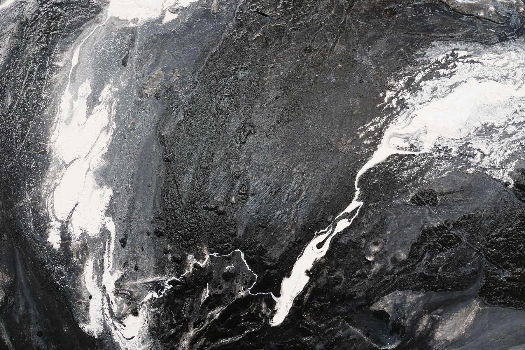 Iced Nero 190cm x 100cm Black White Textured Abstract Painting (SOLD)