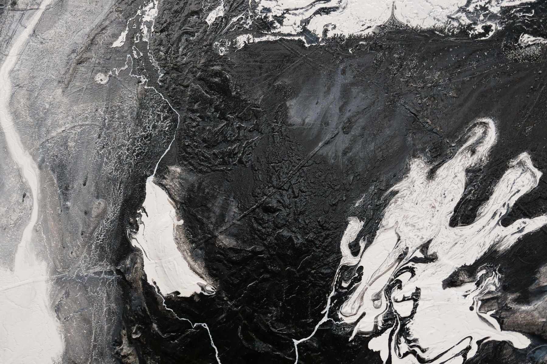 Iced Nero 190cm x 100cm Black White Textured Abstract Painting (SOLD)