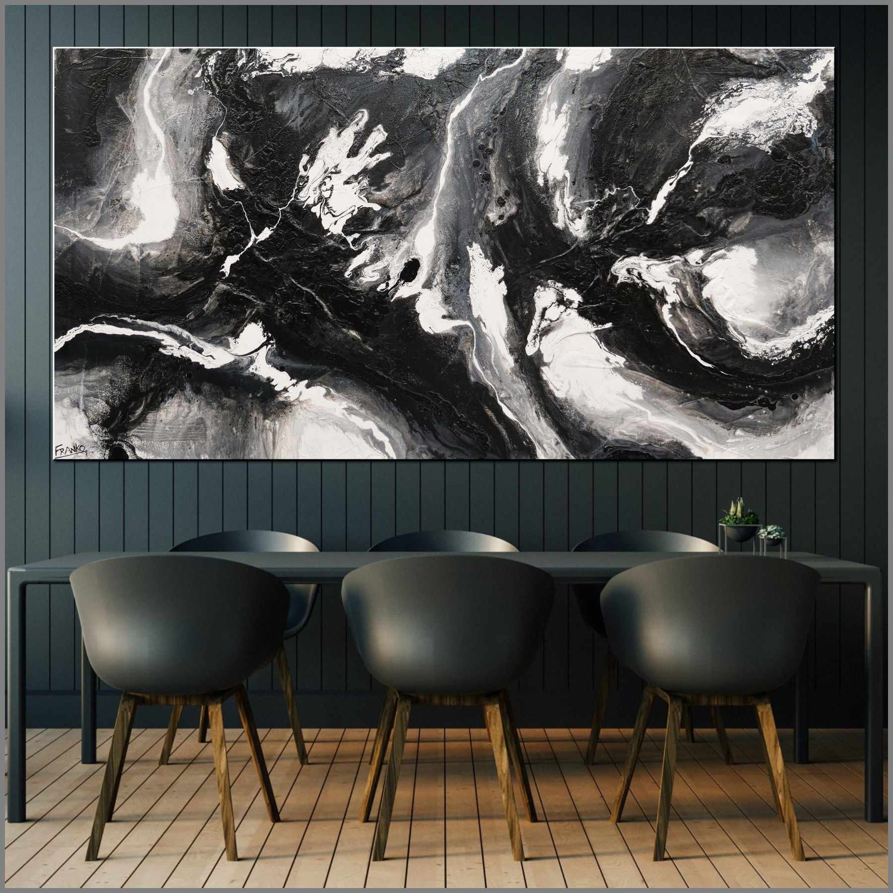 Iced Nero 190cm x 100cm Black White Textured Abstract Painting (SOLD)-Abstract-Franko-[Franko]-[huge_art]-[Australia]-Franklin Art Studio