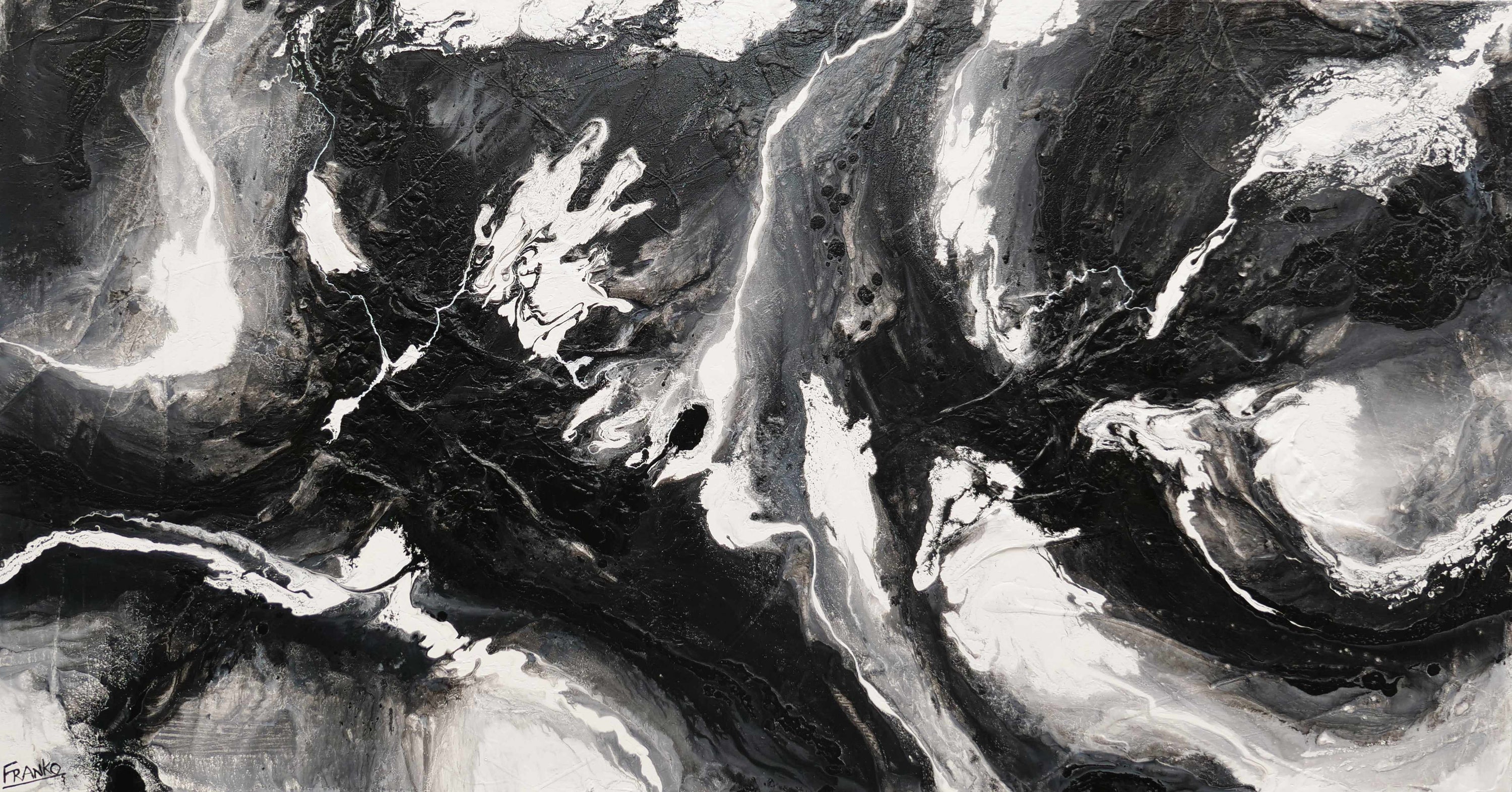 Iced Nero 190cm x 100cm Black White Textured Abstract Painting (SOLD)-Abstract-Franko-[Franko]-[Australia_Art]-[Art_Lovers_Australia]-Franklin Art Studio