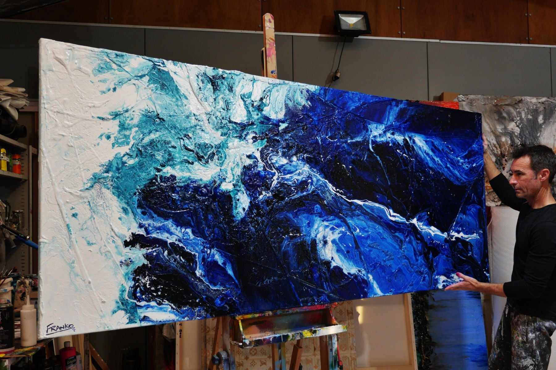 Iceland 240cm x 100cm Blue White Textured Abstract Painting (SOLD)